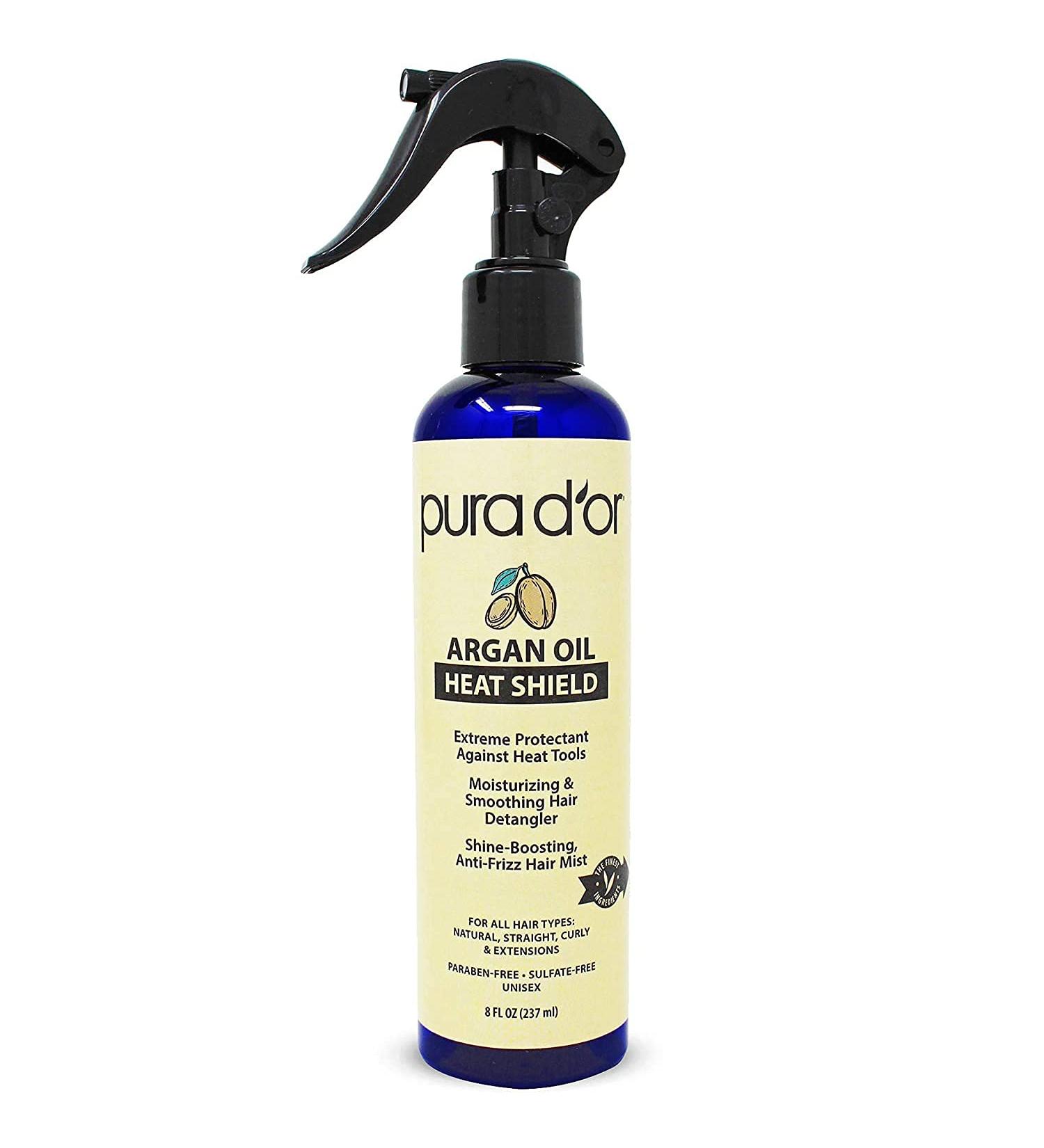 PURA D'OR Argan Oil Heat Shield Protectant Spray - 8oz - Infused with Organic Argan Oil - Protects up to 450 F - Leave-In Conditioner for Dry & Damaged Hair - Buy Online on GoSupps.com