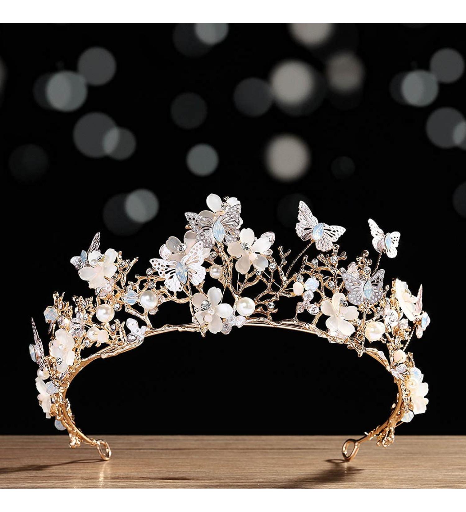 Kisshine Bride Wedding Flower Crowns & Tiara - Crystal Butterfly Baroque Queen Crown for Women and Girls - Buy Online on GoSupps.com