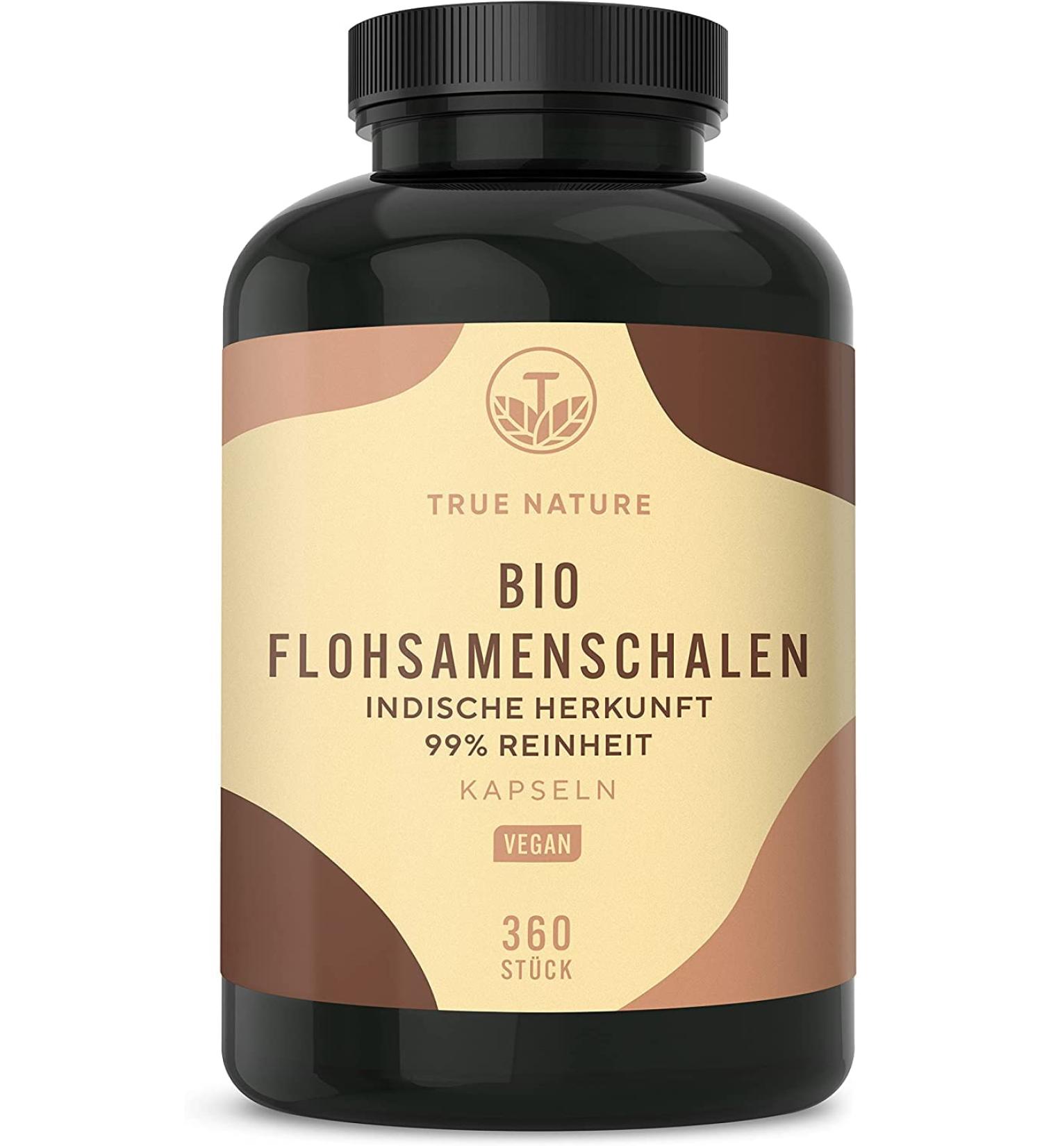 Organic Flea Seed Shells - 360 Vegan Capsules | 750mg | 88% Fiber | 99% Purity - True Nature - German Quality Imported from India - Buy Online on GoSupps.com