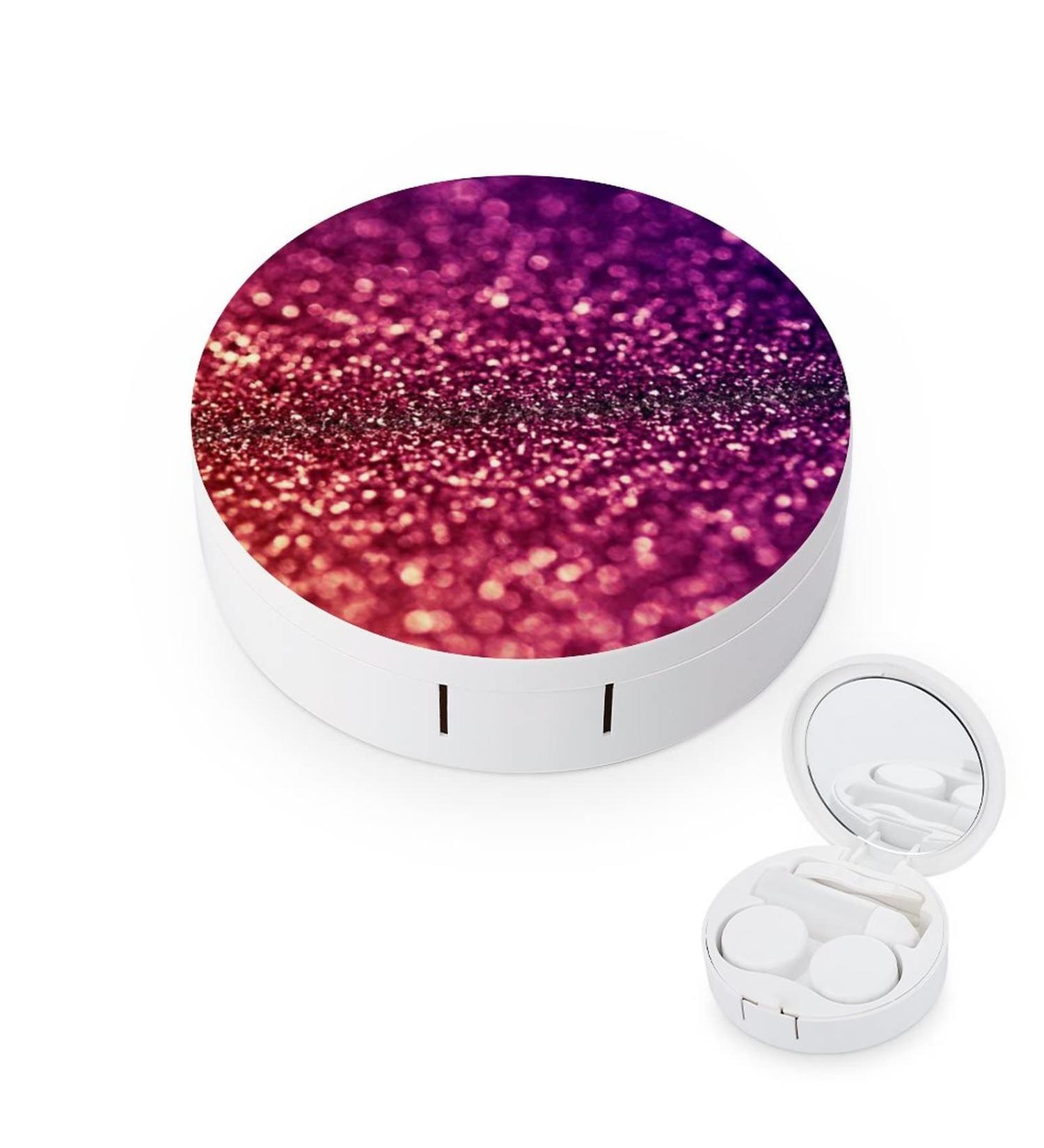 Glitter Psychedelic Abstract Round Case For Contact Lens Kit Storage Box with Mirror Printed - Buy Online on GoSupps.com