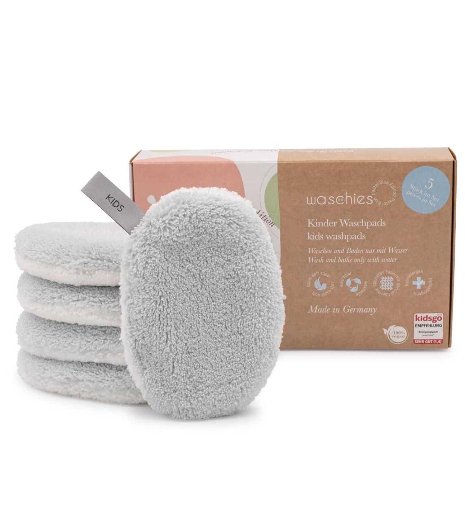 Waschies Kids Washing Pads - Reusable Super Soft Skin-Friendly Baby Cleaning | Made in Germany | Pastel Blue 5-Pack - Buy Online on GoSupps.com