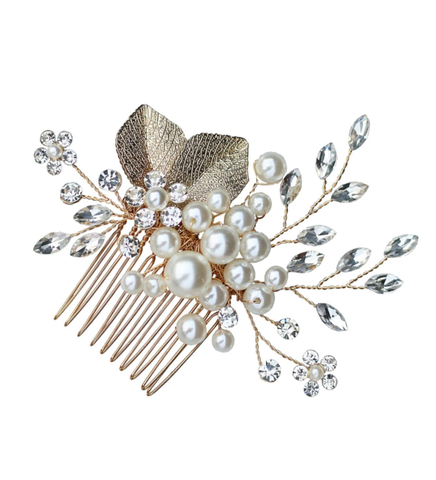 Ipetboom Beaded Hair Comb Crystal Headpiece Flower Girl Hair Clip Jewelry Comb Bride Pearl Hair Comb Bride Hairpin Hair Accessory Hair Pin Alloy Women's Man-made Pearl Accessories - Buy Online on GoSupps.com