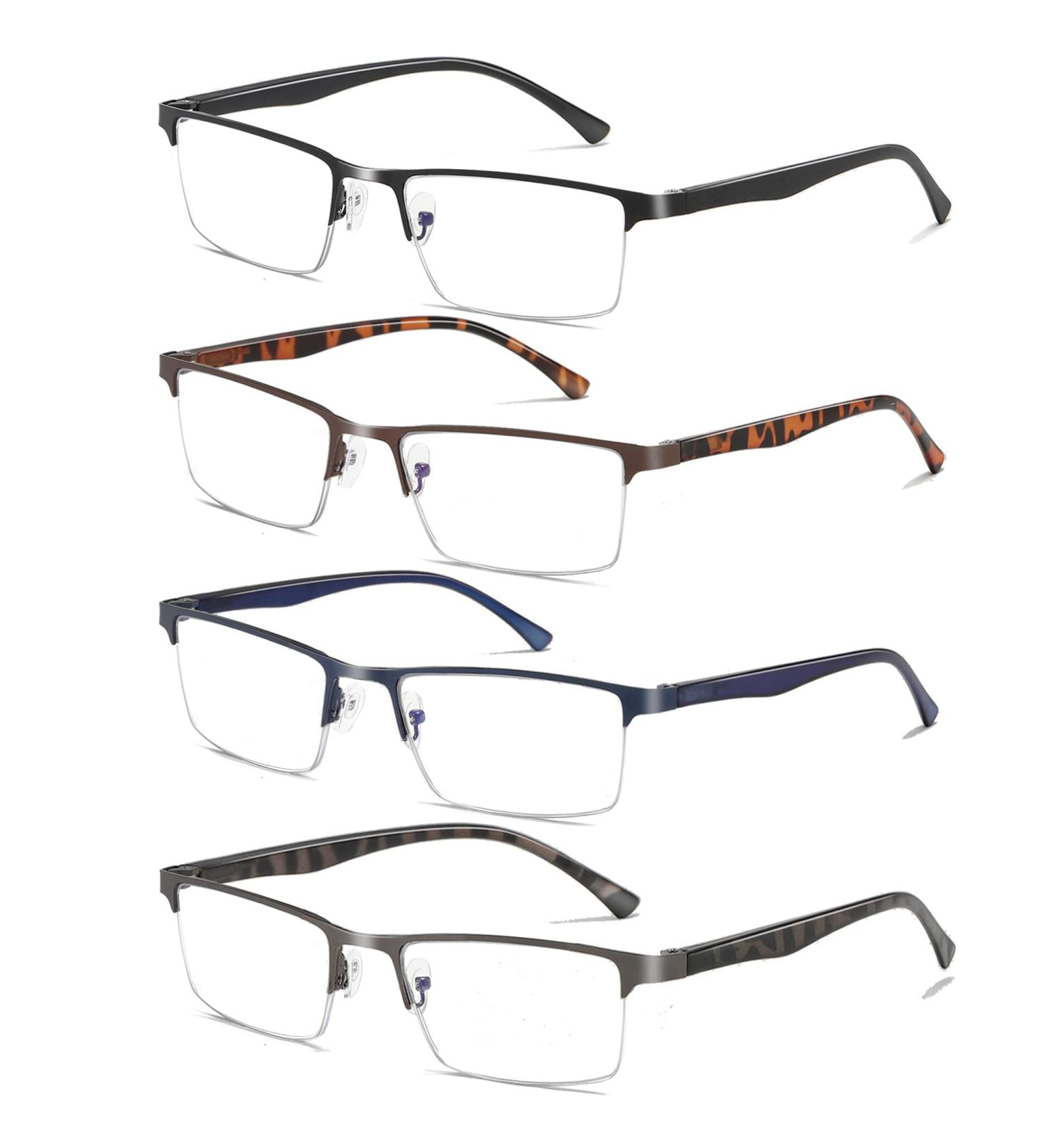 FSREAD 4-Pack Half Frame Reading Glasses for Men - Light Blue Light-Blocking Metal Frames +3.25 in Black Blue Gunmetal Brown - Buy Online on GoSupps.com