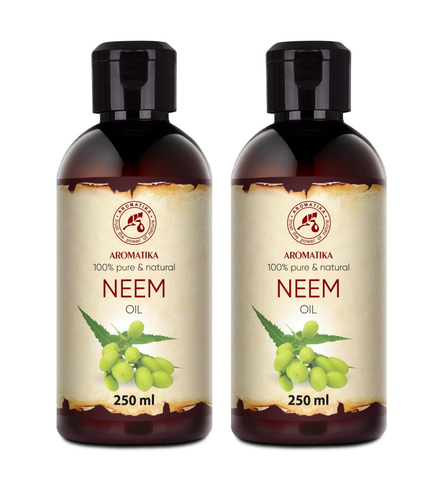 Neem Oil 2x250ml - Melia Azadirachta - Virgin Neem Vegetable Oil - Pure and Natural - Cold Pressed and Unrefined for Pure Skin, Plants, Dog Hair