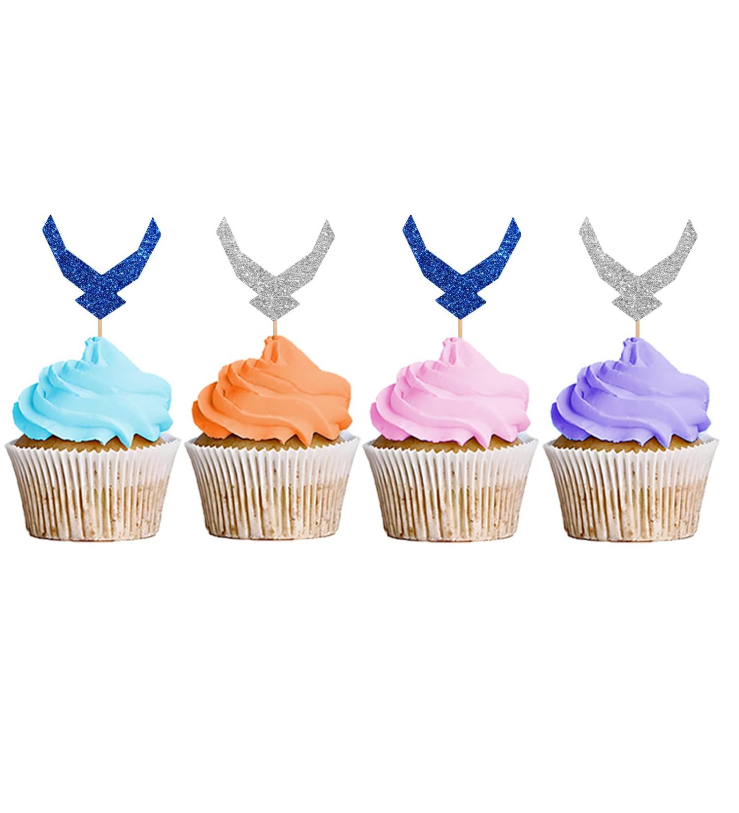 United States Air Force Cupcake Toppers USAF Wing Cupcake Topper Centerpiece Air Force Party Decor Retirements Party Decoration - Silver & Black Glitter - Buy Online on GoSupps.com