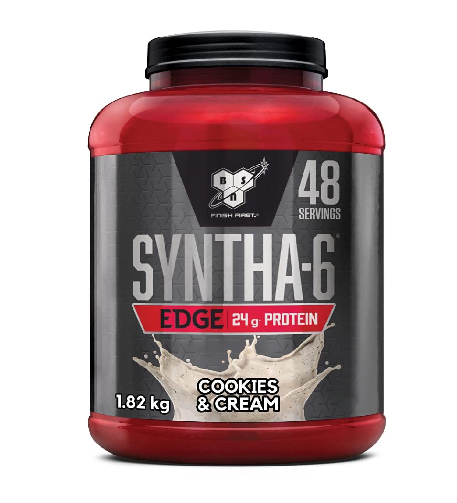 BSN Nutrition Syntha 6 Edge Protein Powder - Low-Carb Low-Sugar Whey Protein Shake with BCAAs - Cookies & Cream - 48 Servings 1.87 kg - Muscle Gain Supplement - Buy Online on GoSupps.com
