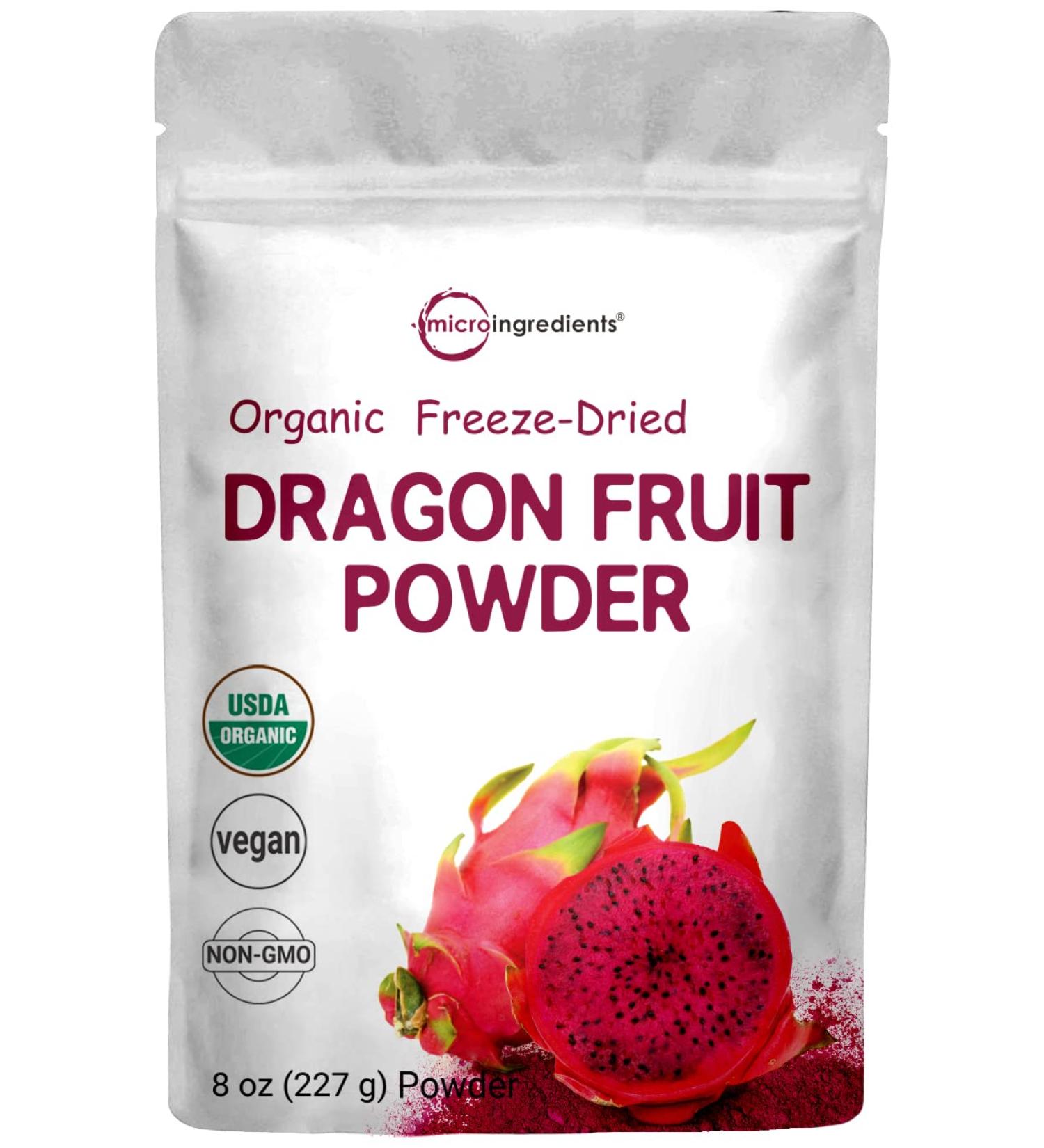 Organic Freeze-Dried Dragon Fruit Powder 8 oz - Pink Pitaya/Pitahaya for Shakes, Baking & Smoothies - Non-GMO, Gluten-Free, Vegan - Buy Online on GoSupps.com