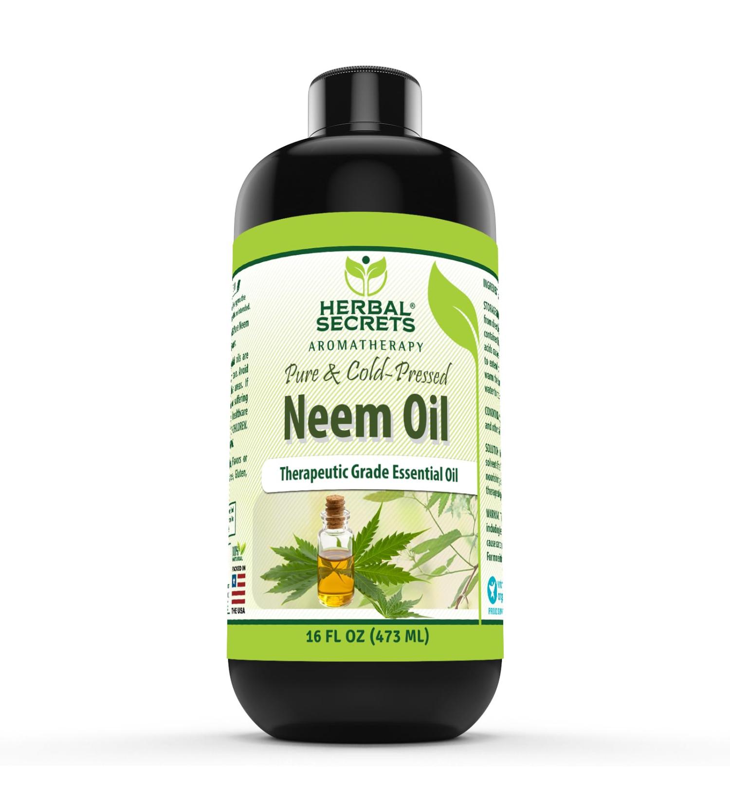 Herbal Secrets Neem Oil | 16 Fl Oz (473 ml) | Pure & Cold Pressed | Therapeutic Grade Premium Herbal Supplement | Non-GMO | Gluten Free | Made in USA