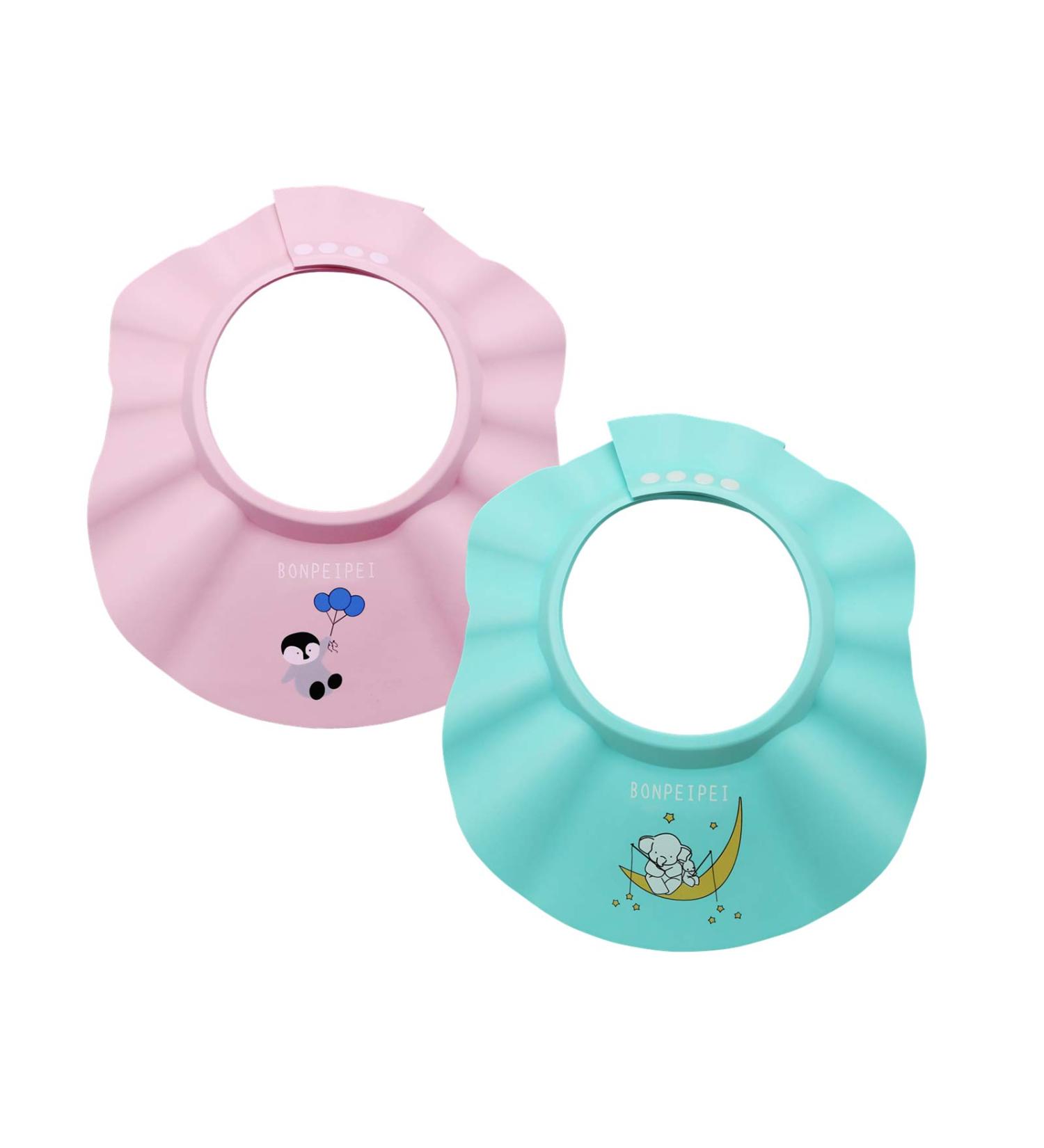 BONPEIPEI Baby Shower Shampoo Cap 2Pcs - Adjustable Safety Eva Bath Visor for Kids - Pink/Green - Buy Online on GoSupps.com
