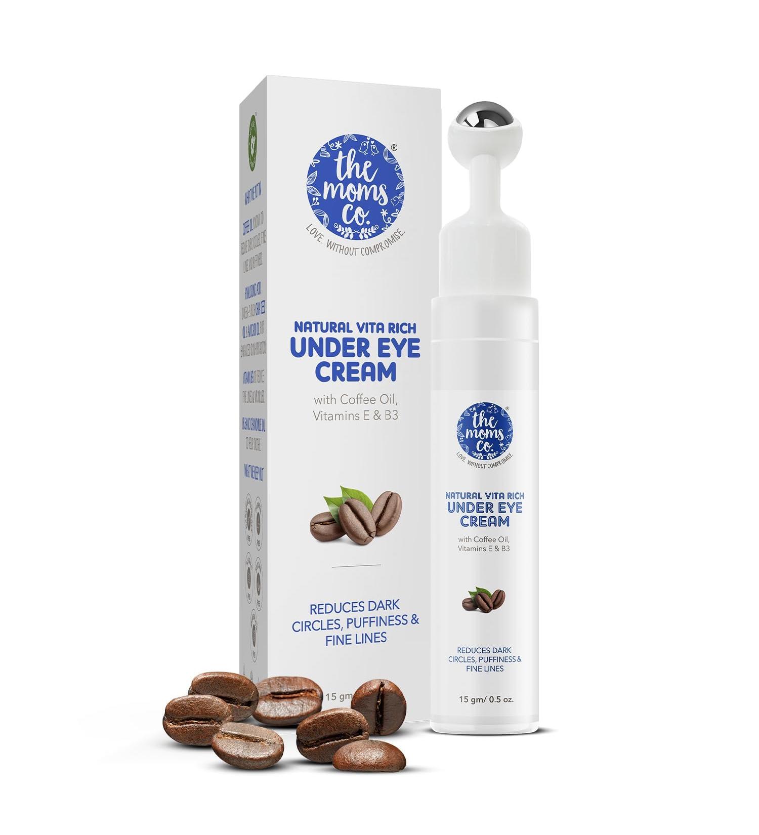 Natural Vita Rich Under Eye Cream for Dark Circles & Puffiness | Soothing Roller with Coffee Oil Vitamins E & B3 | Ideal for Delicate Skin - 15 gm - Buy Online on GoSupps.com