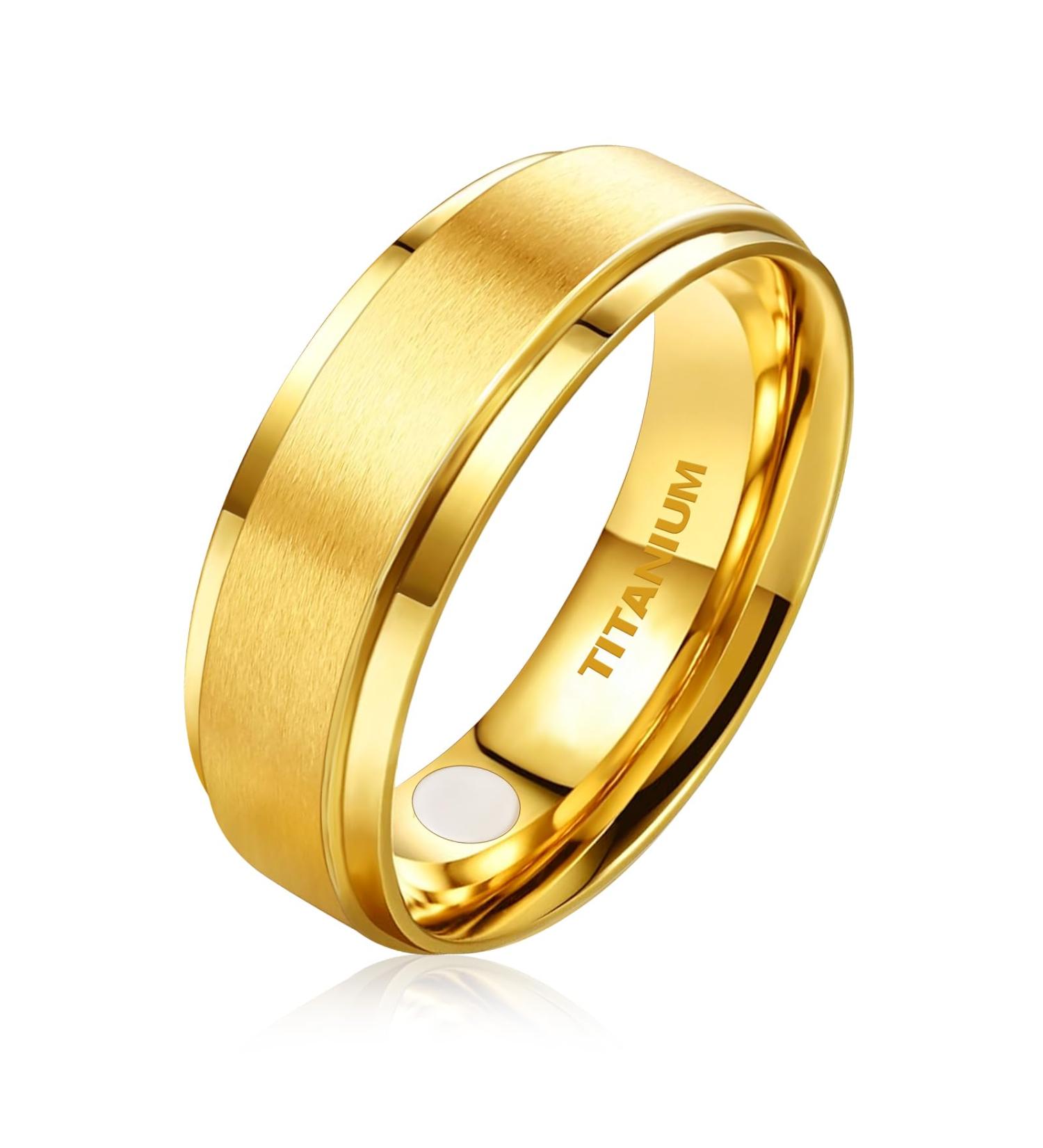 JEROOT Titanium Magnetic Rings- Gold 8mm Z 1/2, Sleek Design with 2 Strong Magnets (3500 Gauss) - Men Women Step Edge Magnetic Rings in Gift Box - Buy Online on GoSupps.com