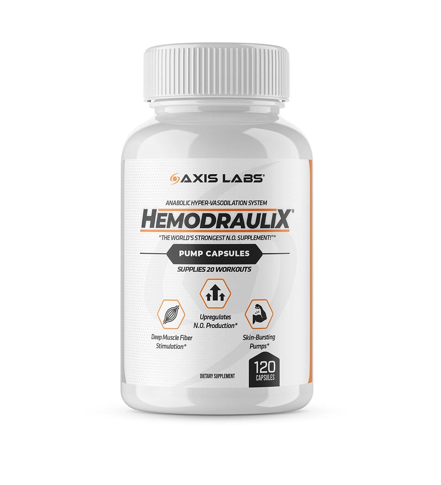 Axis Labs HemodrauliX Pump Capsules - Nitric Oxide N.O. Booster for Muscle Growth Vascularity & Energy | 120 Capsules - 20 Workouts - Buy Online on GoSupps.com