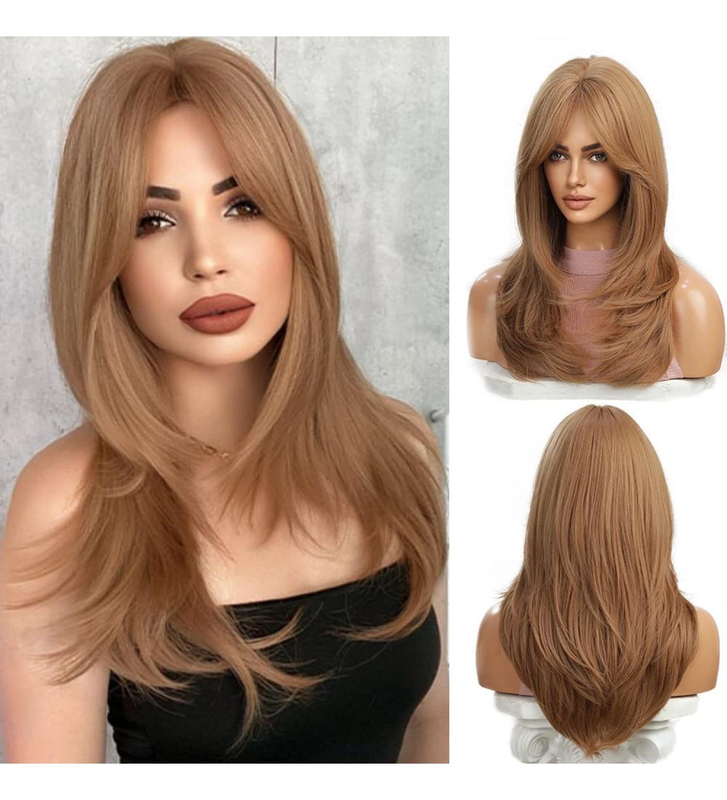 Esmee Long Straight Strawberry Blonde Wig | Layered Synthetic Hair with Fringe for Women - 20 Inch | Perfect for Daily Wear, Parties, and Cosplay - Buy Online on GoSupps.com