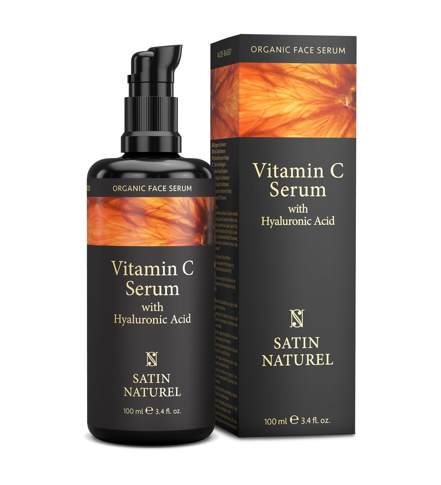 Vitamin C Serum Face Serum 100ml with Hyaluronic Acid Face Serum + Organic Aloe Vera + Vitamin E - Anti-Dark Spot Vitamin C Face Serum for Sensitive Skin - Face Care by Satin Naturel - Buy Online on GoSupps.com