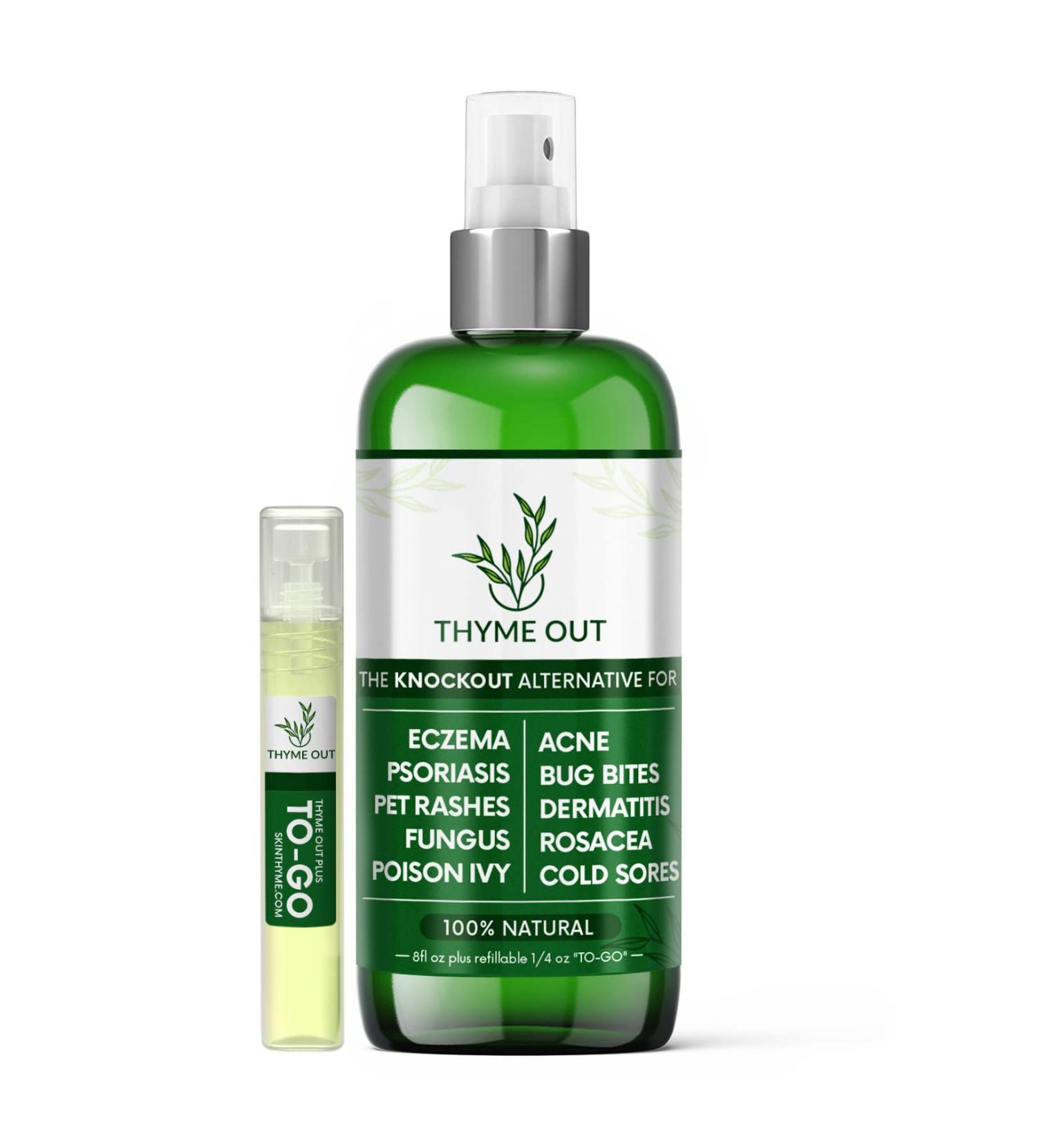 Thyme Out Natural Skin Treatment for Eczema, Psoriasis, Acne, Dermatitis, Rosacea - Anti-Itch Spray for Kids & Adults - Pet Rashes and Bug Bites Relief - Soothes Cold Sores and Fungus - Poison Ivy Solution - Buy Online on GoSupps.com