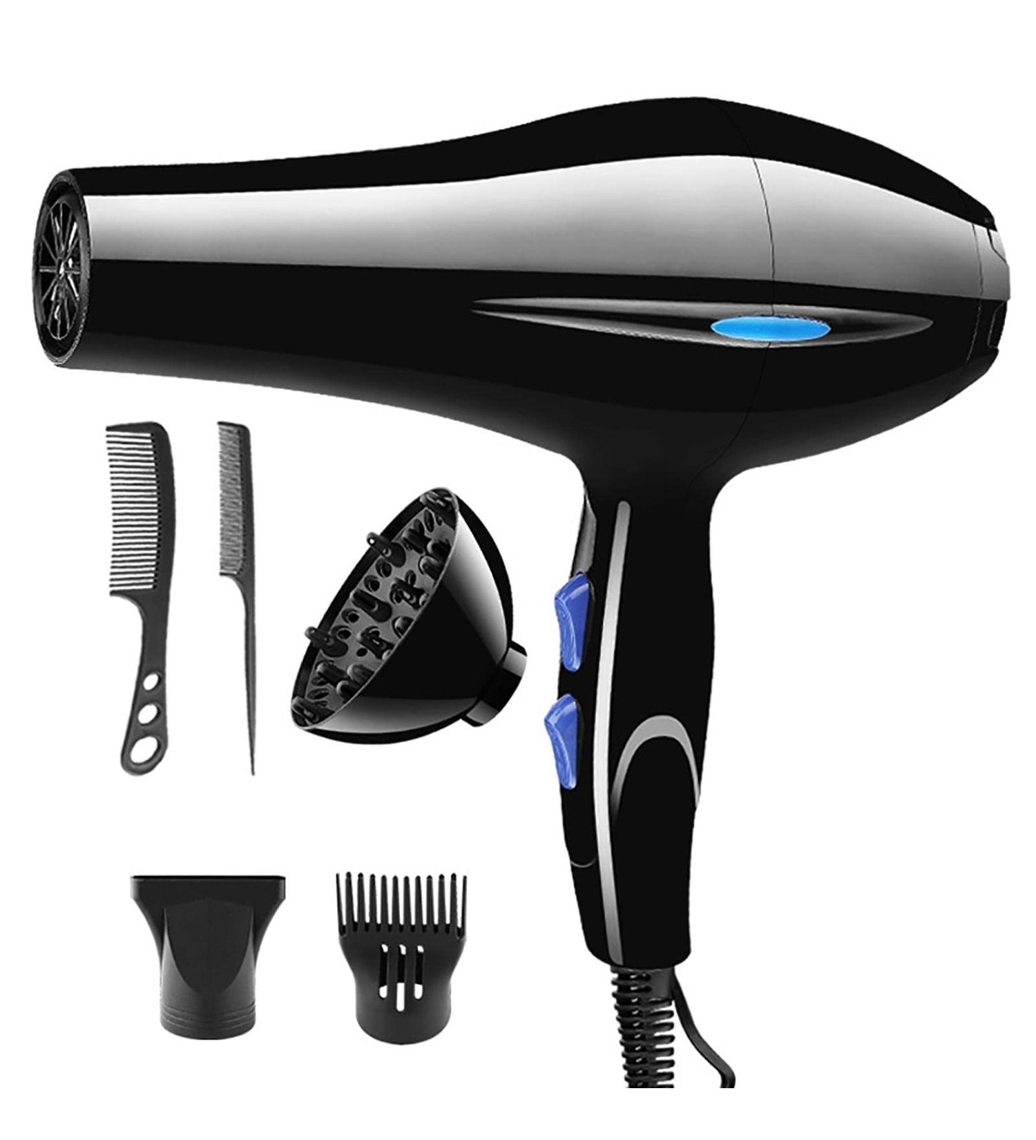 High-Power 2200W Ion Hair Dryer Hot Cold Air Mode Fan Temperature Settings - Powerful Hair Dryer with Dryer Attachments Styling Nozzles Pointed Tail Comb Flat Comb Nanyaciv - Buy Online on GoSupps.com