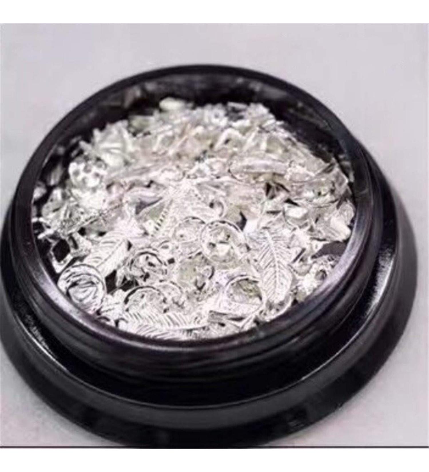 Mezerdoo Mixed Rose Gold Rivet Nail Studs 3D Nail Decoration Multi Shape Triangle Heart Circle Charms Art Rivet Decor Nail Art Supplies (02 silver)