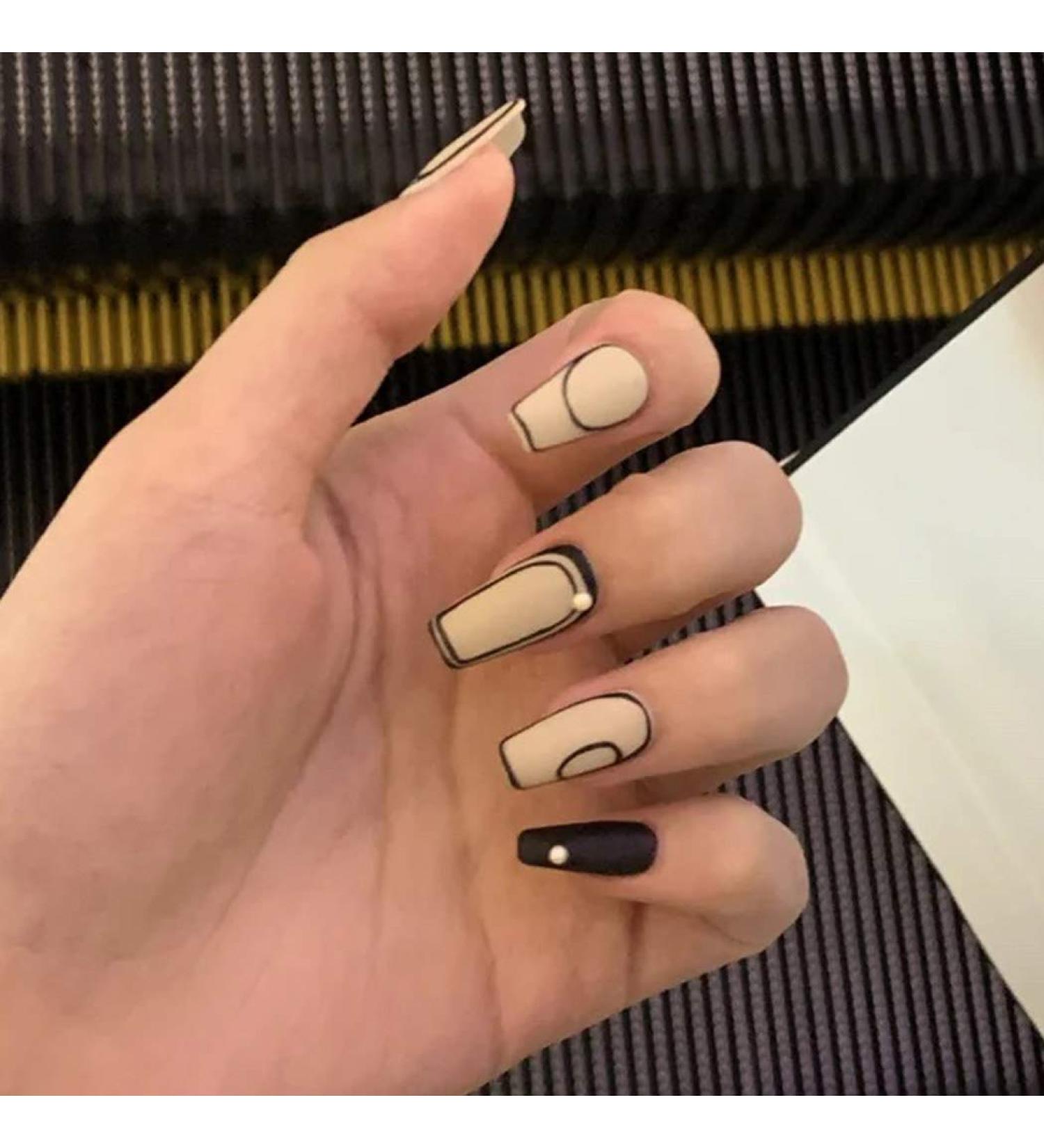 Sethexy French Matt Ballerina Black False Nails | 24 Stick Coffin Acrylic Nail Tips with Glue for Women & Girls - Buy Online on GoSupps.com