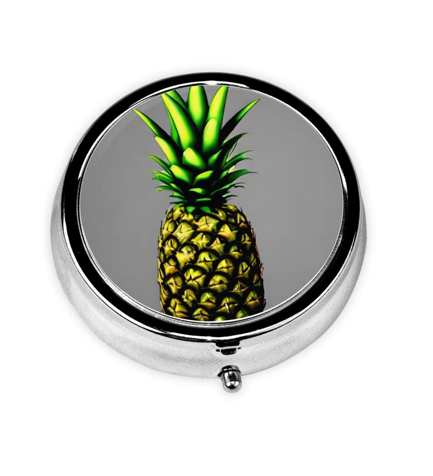 Cartoon Pineapple Round Pill Box Organizer - 3 Compartments for Purse & Pocket | Portable Travel Pill Box - Buy Online on GoSupps.com
