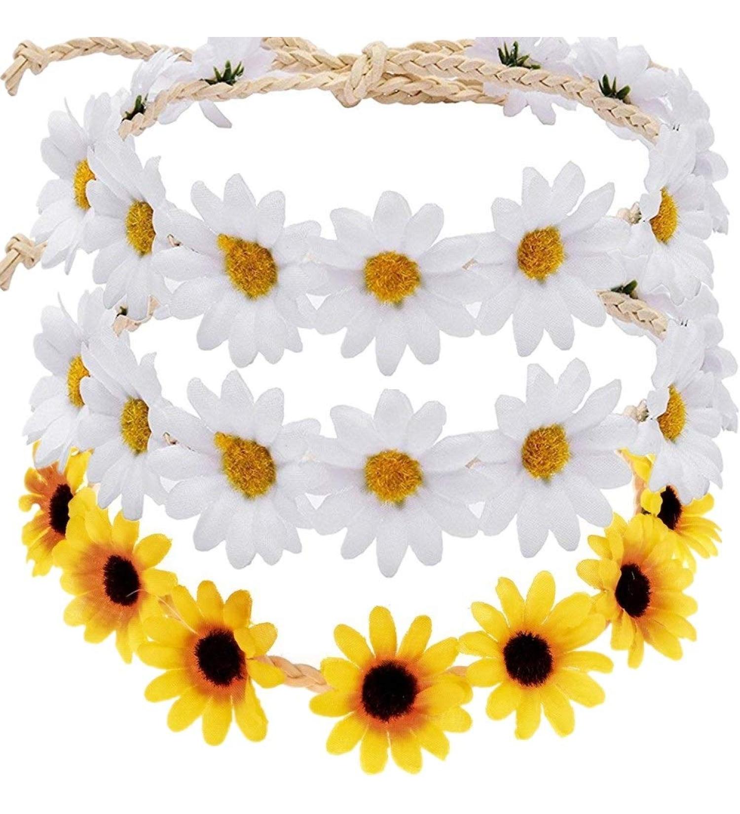 3Pcs Sunflower Daisy Headbands for Women - Adjustable Hair Wreath Garland for Hippie, Boho, Bridal & Parties - Buy Online on GoSupps.com