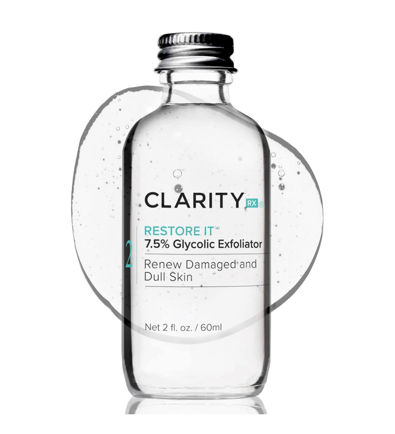 ClarityRx Restore It 7.5% Glycolic Acid Face Serum - Plant Based Exfoliating Treatment - 2 fl oz - Buy Online on GoSupps.com