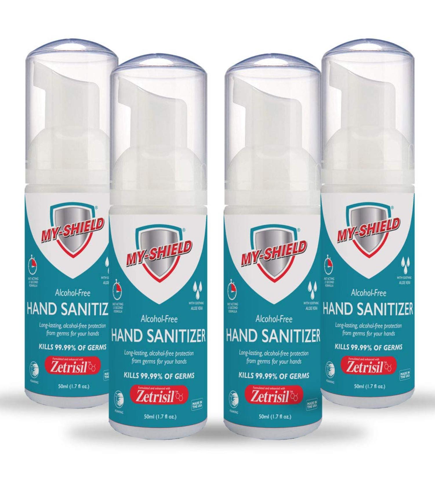 My-Shield Hand Sanitizer Foam 1.7 oz - 4 Pack | Long-lasting Protection, Alcohol-Free, Aloe Vera Infused | Formulated with Zetrisil - Buy Online on GoSupps.com