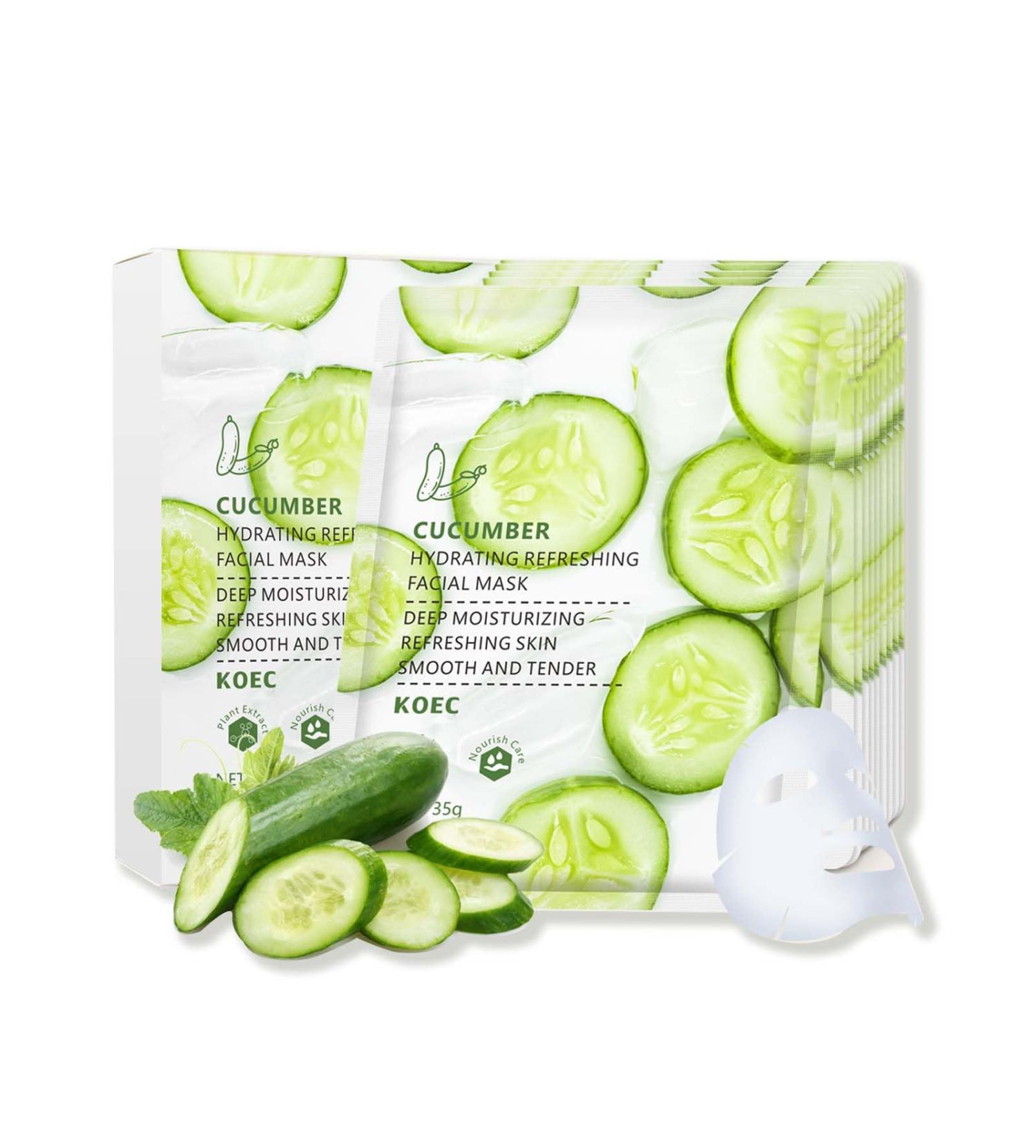Cucumber Face Mask 5pc Hydrating Face Masks Hyaluronic Acid Anti Aging Soothing Brightening Skin Face Sheet Masks Replenish Moisture Skin Brightening Skin Barrier Repair Moisturising Face Mask Green-Cucumber - Buy Online on GoSupps.com