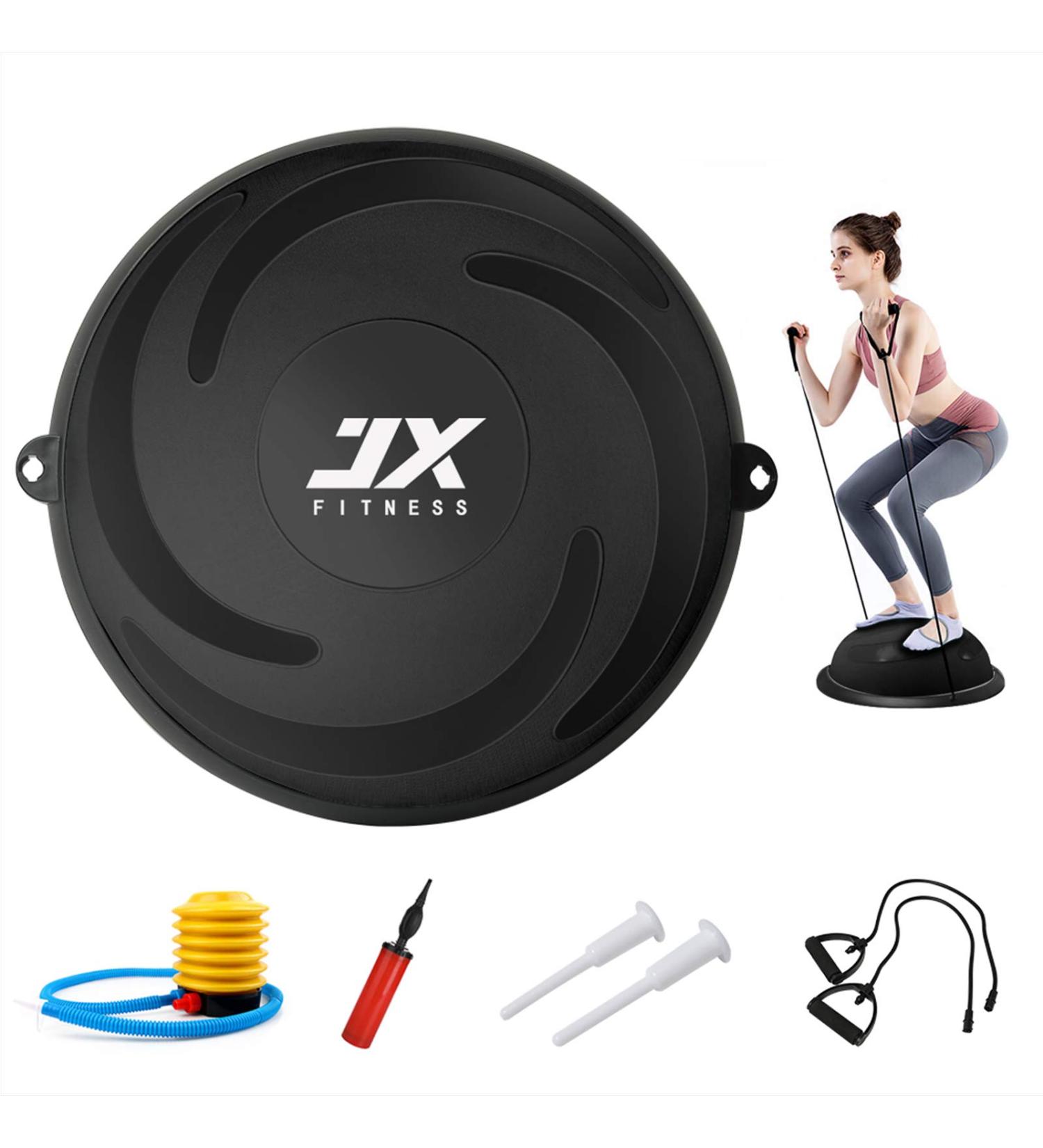 JX FITNESS 58cm Balance Half Ball Trainer with Resistance Bands & Pump - Core Strength Exercise Yoga Stability Ball for Home Gym Workouts - Black - Buy Online on GoSupps.com