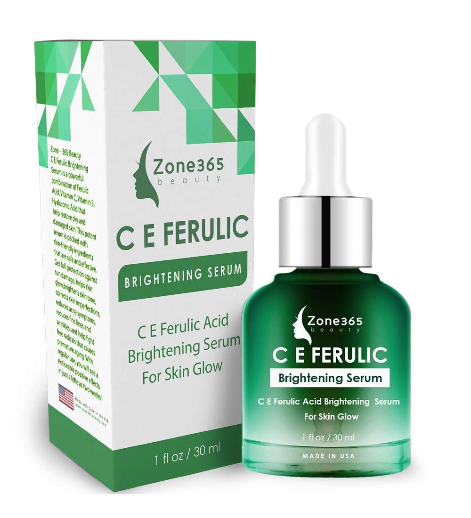 Zone 365 Brightening Serum with Vitamins C & E, Ferulic Acid, Hyaluronic Acid - Correct Skin Imperfections - Buy Online on GoSupps.com