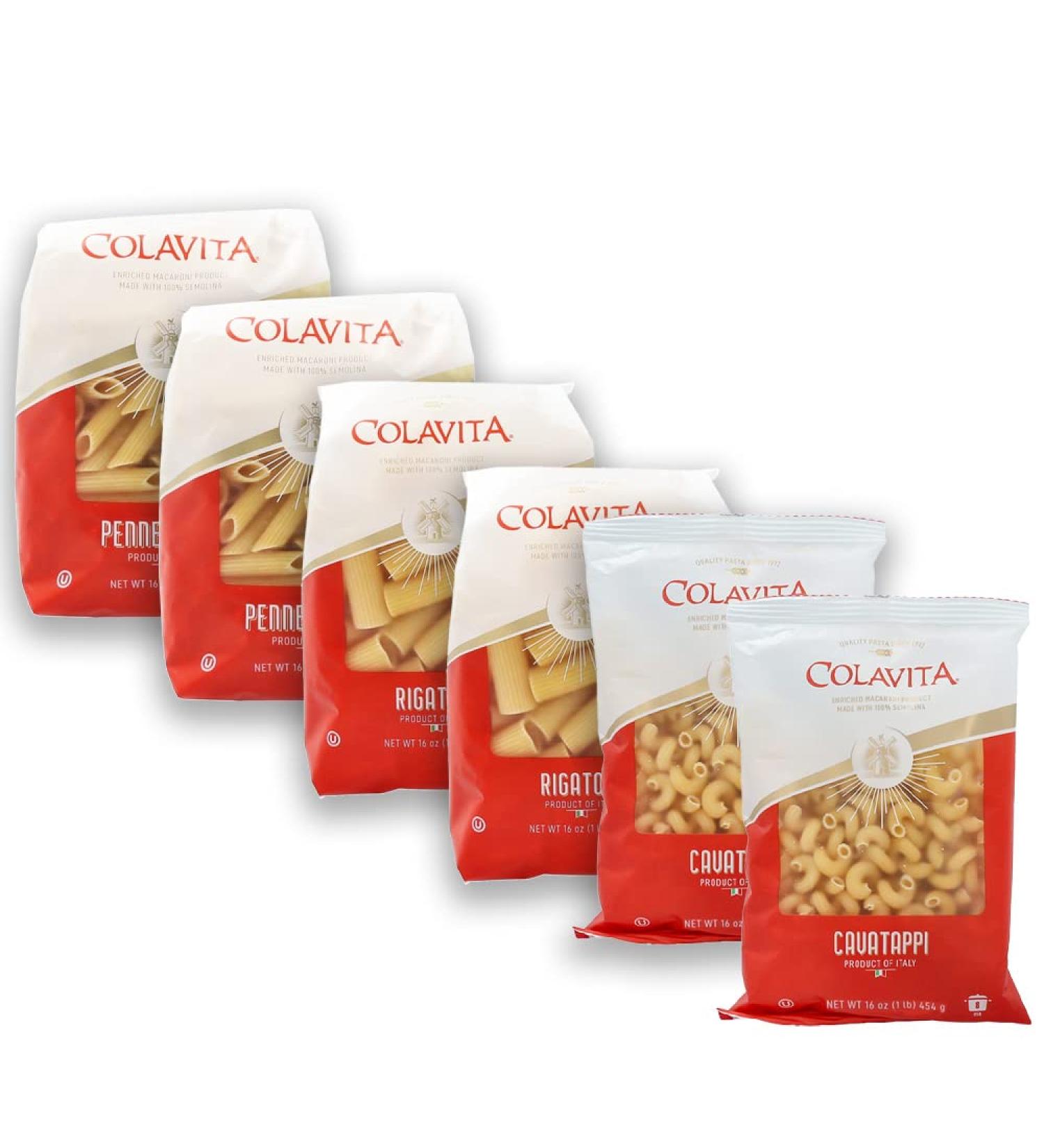 Colavita Pasta Variety Pack - Cavatappi/Penne/Rigatoni (Pack of 6) - Authentic Italian Pasta Made with 100% Durum Wheat Semolina