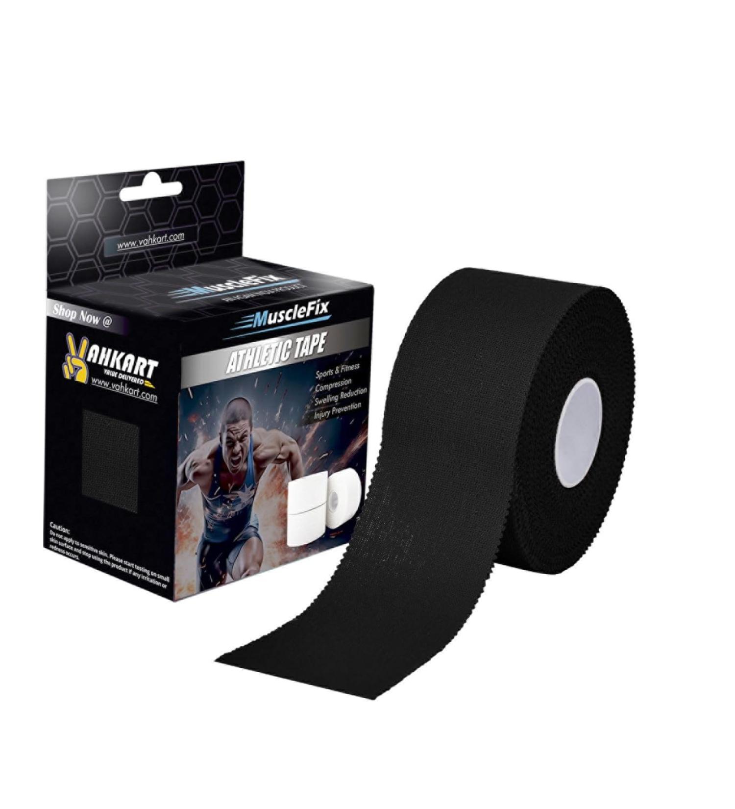 MuscleFix Athletic Tape - Best Adhesive Medical Tape for Ankle Wrist & Joint Protection - Easy-Tear Soft Cotton for Athletes & Trainers (5 cm x 13.7 m Black - Buy Online on GoSupps.com
