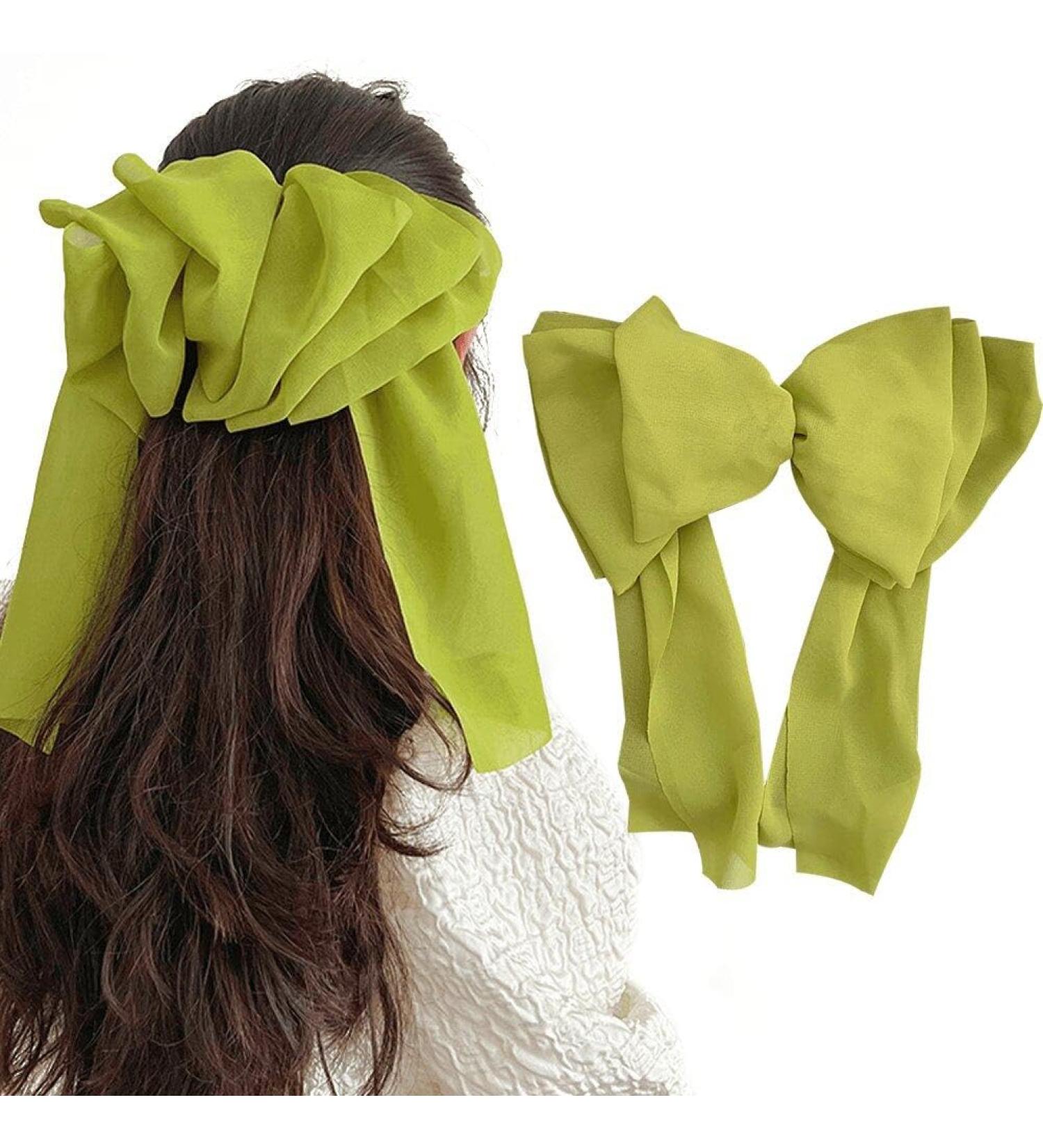 Large Satin Layered Hair Bows Hair Barrettes Long Ribbon Bows Silky Bowknot with Long Tail French Style Hair Accessories for Women Girls Green - Buy Online on GoSupps.com