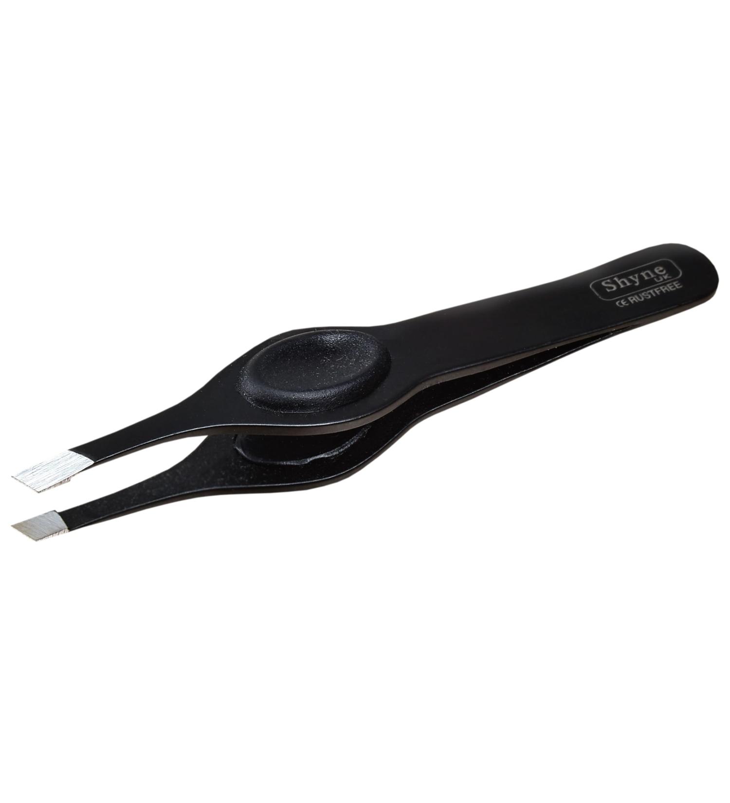 PROFESSIONAL BEVELLED GRIPPING EYEBROW TWEEZERS HAIR BEAUTY TWEEZERS PROFILE SOLE - Black