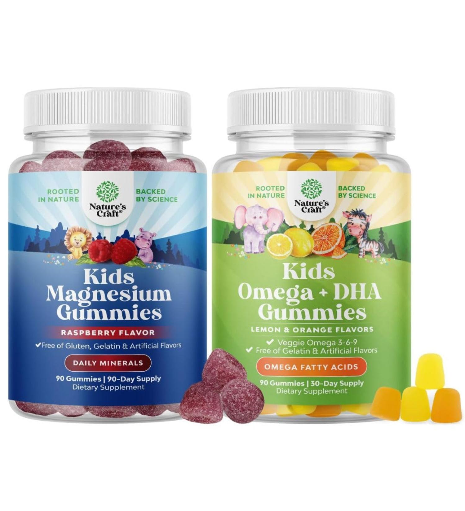 Bundle of Kids Calm Magnesium - Gummies for Nerve Bone and Muscle Health and Kids DHA - Omega 3 Gummies with Vegetarian Omega 3 6 9 for Vision Brain & Immunity - 90 Count - Buy Online on GoSupps.com