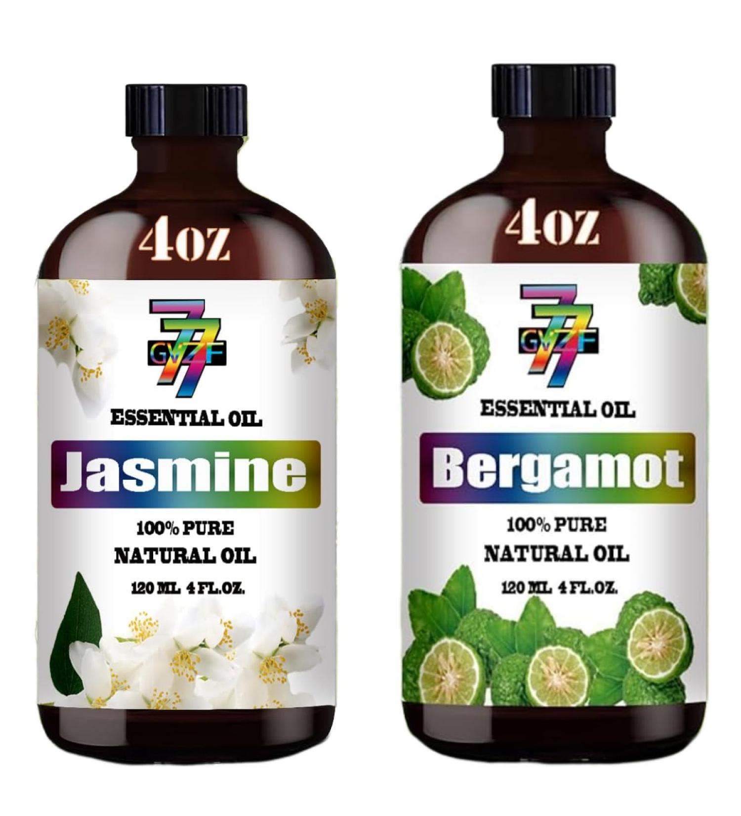GV77ZF Essential Oil Two 4 Fl Oz (120Ml) Set - Pure Natural Bergamot Oil and Jasmine Essential Oil for Diffuser Humidifier Skin Care Home Fragrance Bath Hair Care Cleansing Massage Yoga DIY - Buy Online on GoSupps.com