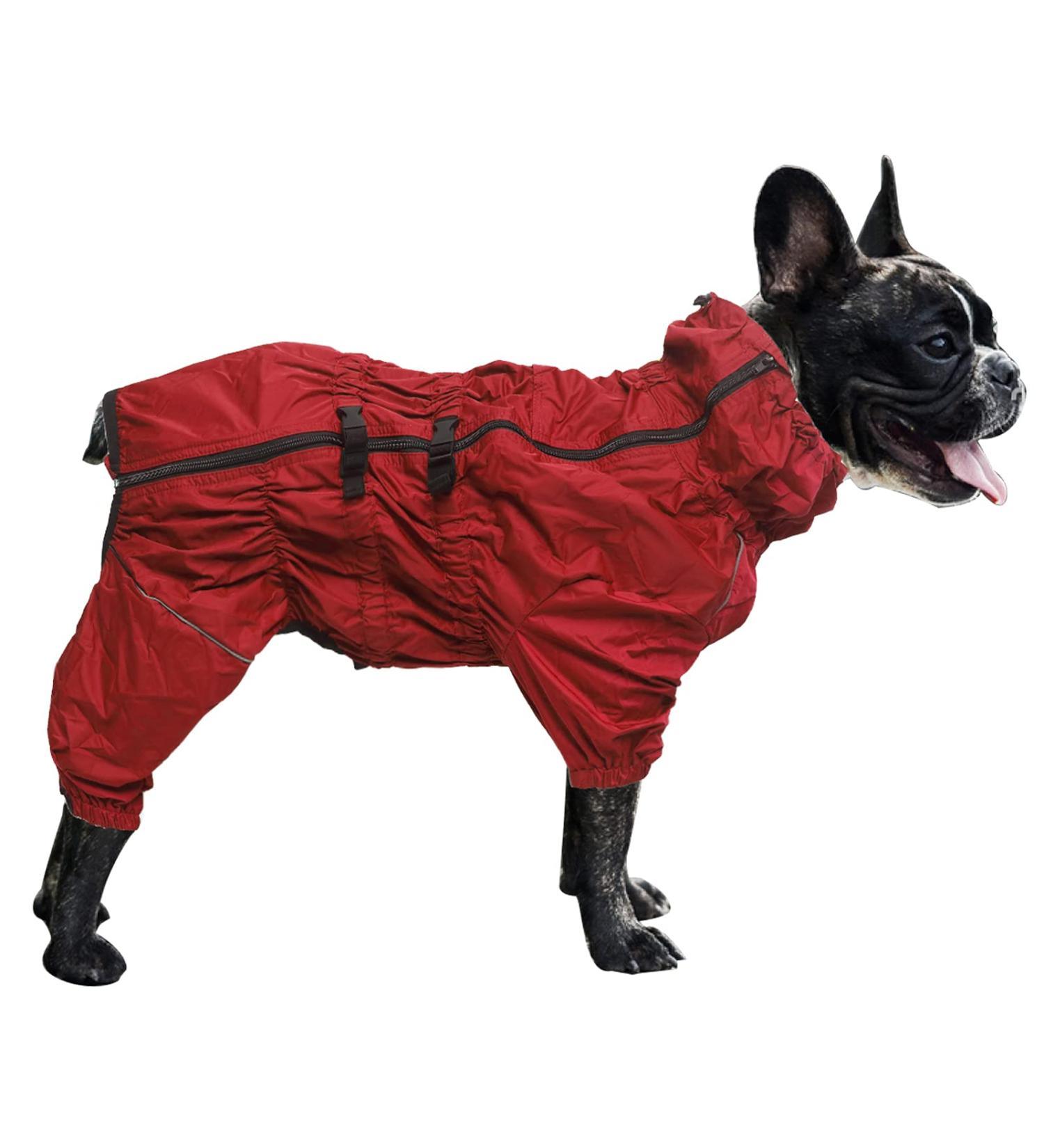 Buy Minezi Hundred Coat - High Collar Waterproof Raincoat Set for Dogs | Reflex Strips & Zippers | Red | Small (32-35cm) - Buy Online on GoSupps.com