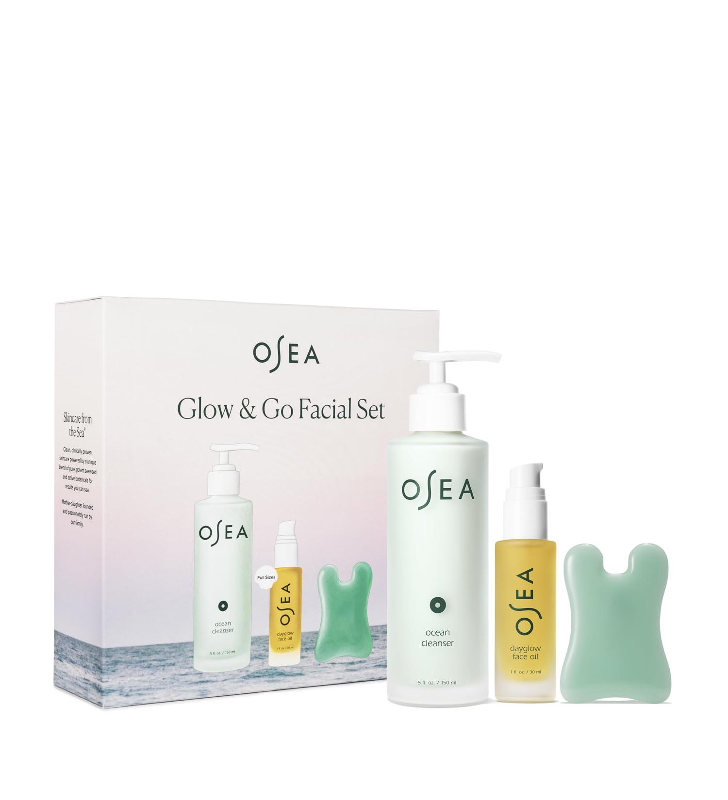 OSEA Glow & Go Facial Set Ocean Facial Cleanser DayGlow Face Oil & Gua Sha Clean Beauty Gift for Radiant Skin & Mother's Day - Buy Online on GoSupps.com