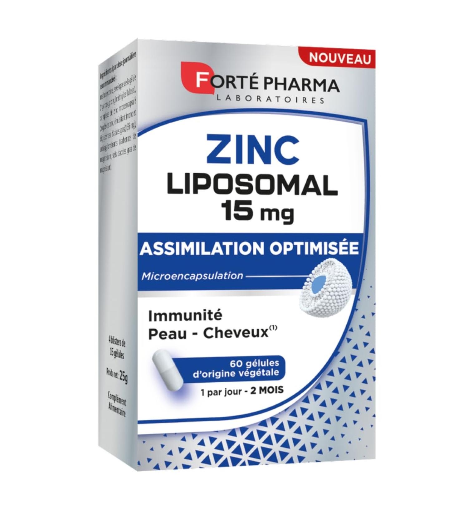 Fort Pharma Zinc Liposomal 15mg | Dietary Supplement Skin Immune Defenses Anti Fatigue Hair & Nail Beauty - Maximum Dosage Optimal Assimilation| 60 capsules 1/day - Buy Online on GoSupps.com
