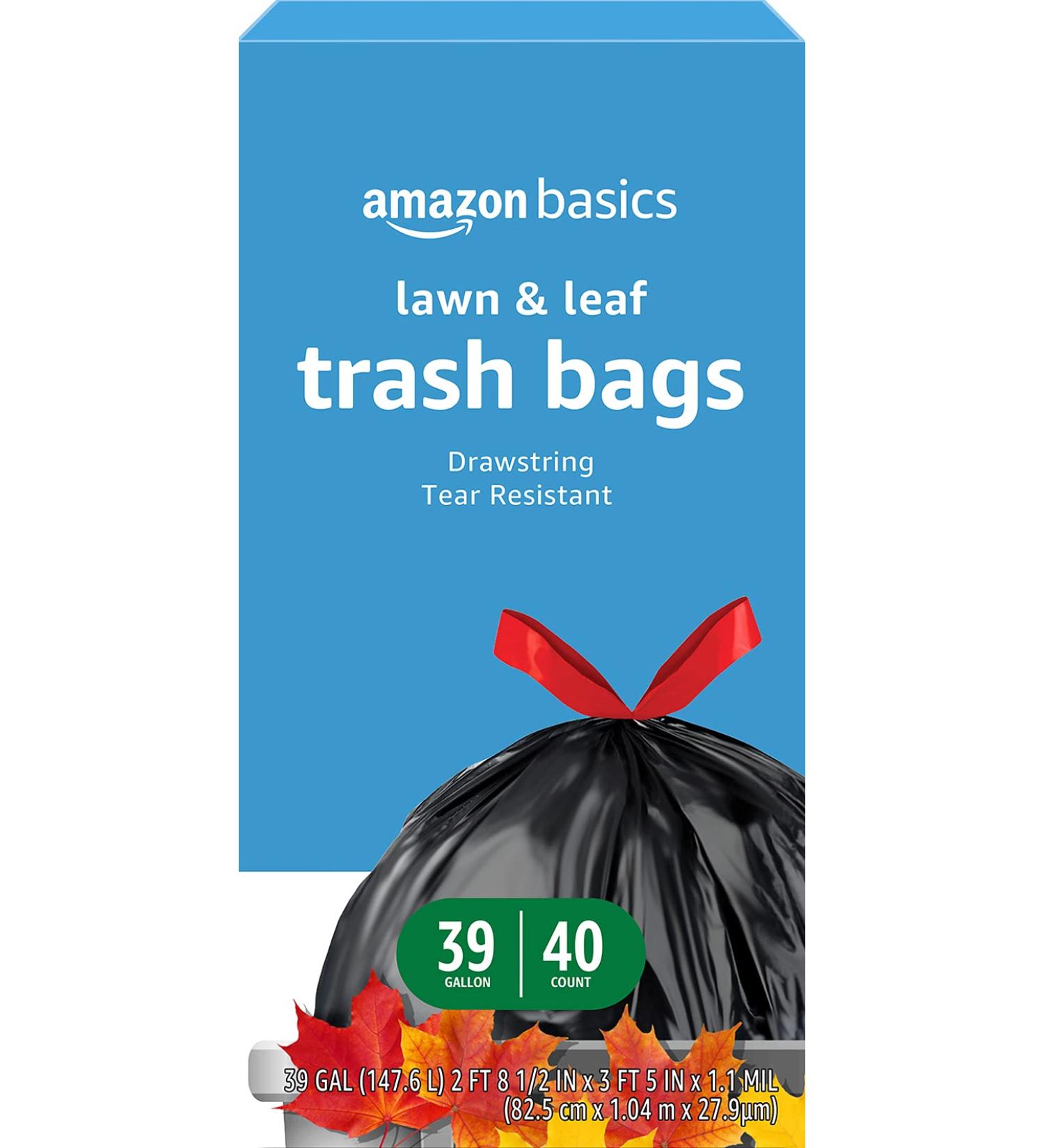 Amazon Basics 39 Gallon Lawn & Leaf Drawstring Trash Bags - 40 Count - Buy Online on GoSupps.com