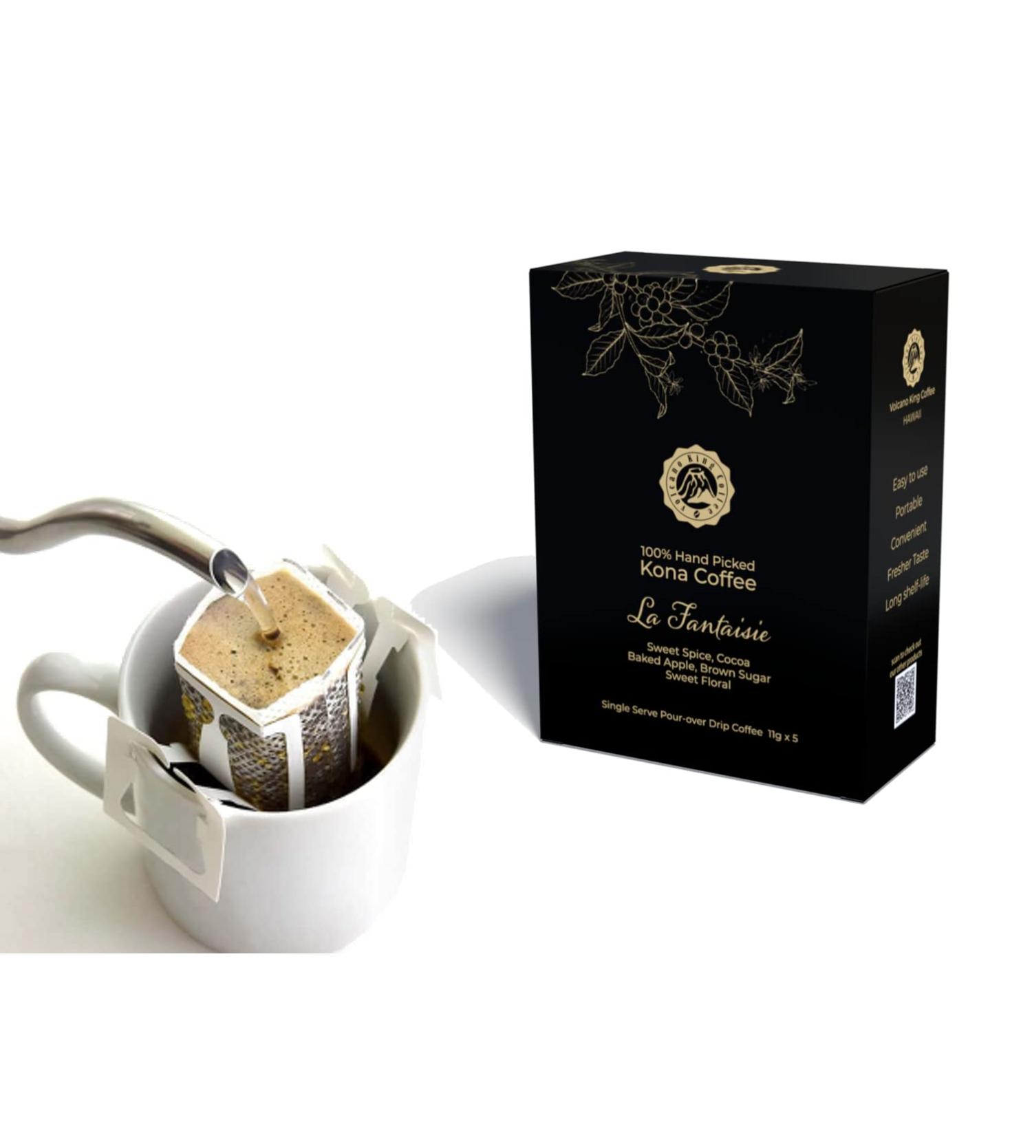 La Fantaisie by Volcano King Coffee: 100% Top Grade Kona Dark Roast Pour Over Drip Coffee 5 Pack from Hawaii - Buy Online on GoSupps.com
