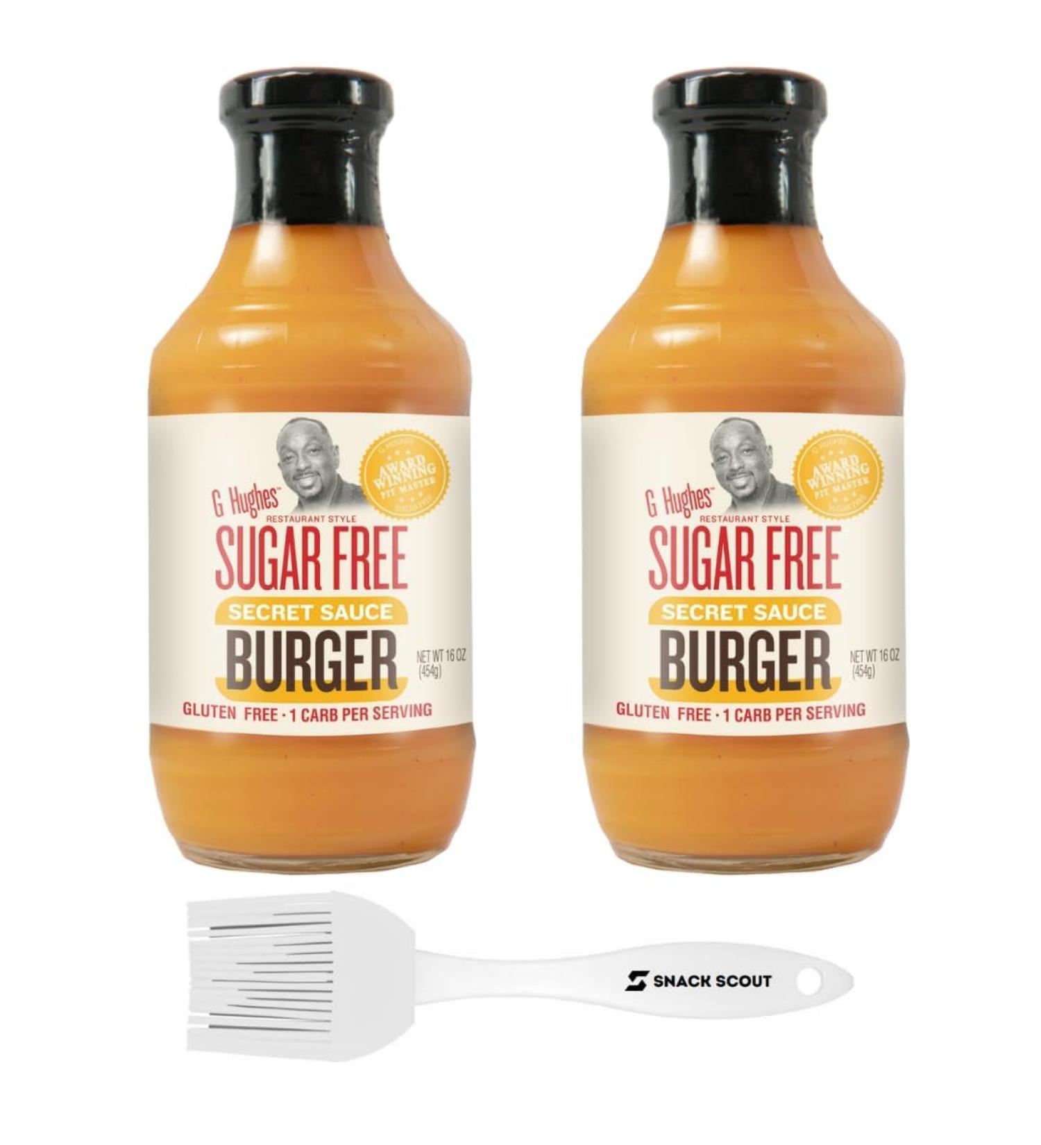 G Hughes Sugar Free Secret Burger Sauce 2 Pack Bundled With a Snack Scout Basting Brush
