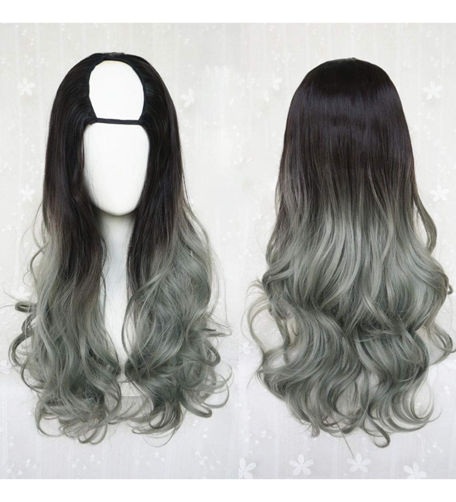 Shop GJBXP Harajuku Fashion Long Wavy Curly U-Shaped Wigs - 28in Heat Resistant Synthetic Hair with Dark Roots | Perfect for Girls - Buy Online on GoSupps.com