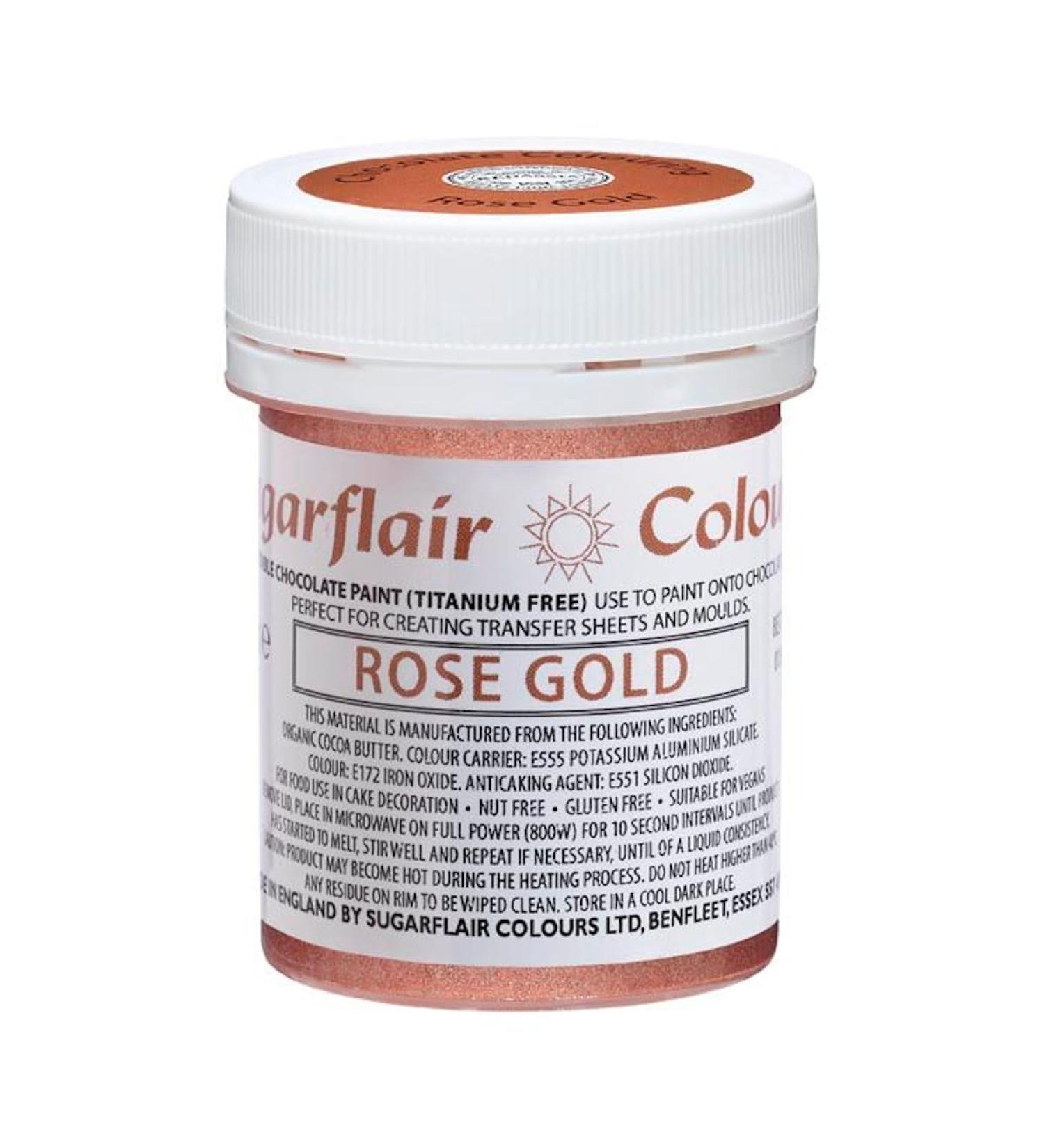 Sugarflair Rose Gold (E171 Free) Chocolate Paint - Coloured Cocoa Butter for Painting Directly Onto Chocolate Transfer Sheets or Moulds - 35g