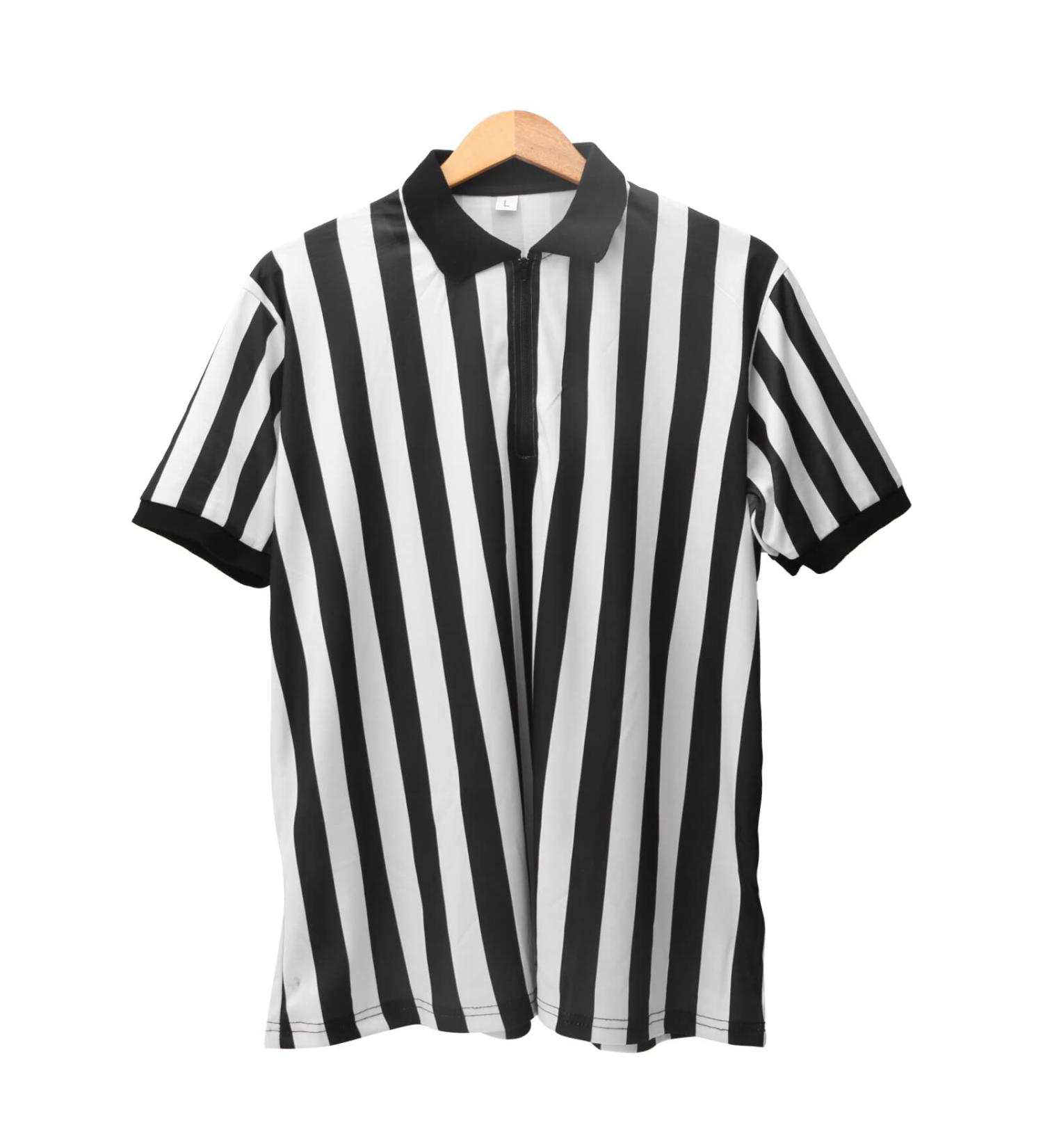 Yuehuamech Men's Umpire Jersey - Black & White Striped Referee Shirt with Zipper for Basketball & Football - Size L (60-65kg) - Buy Online on GoSupps.com
