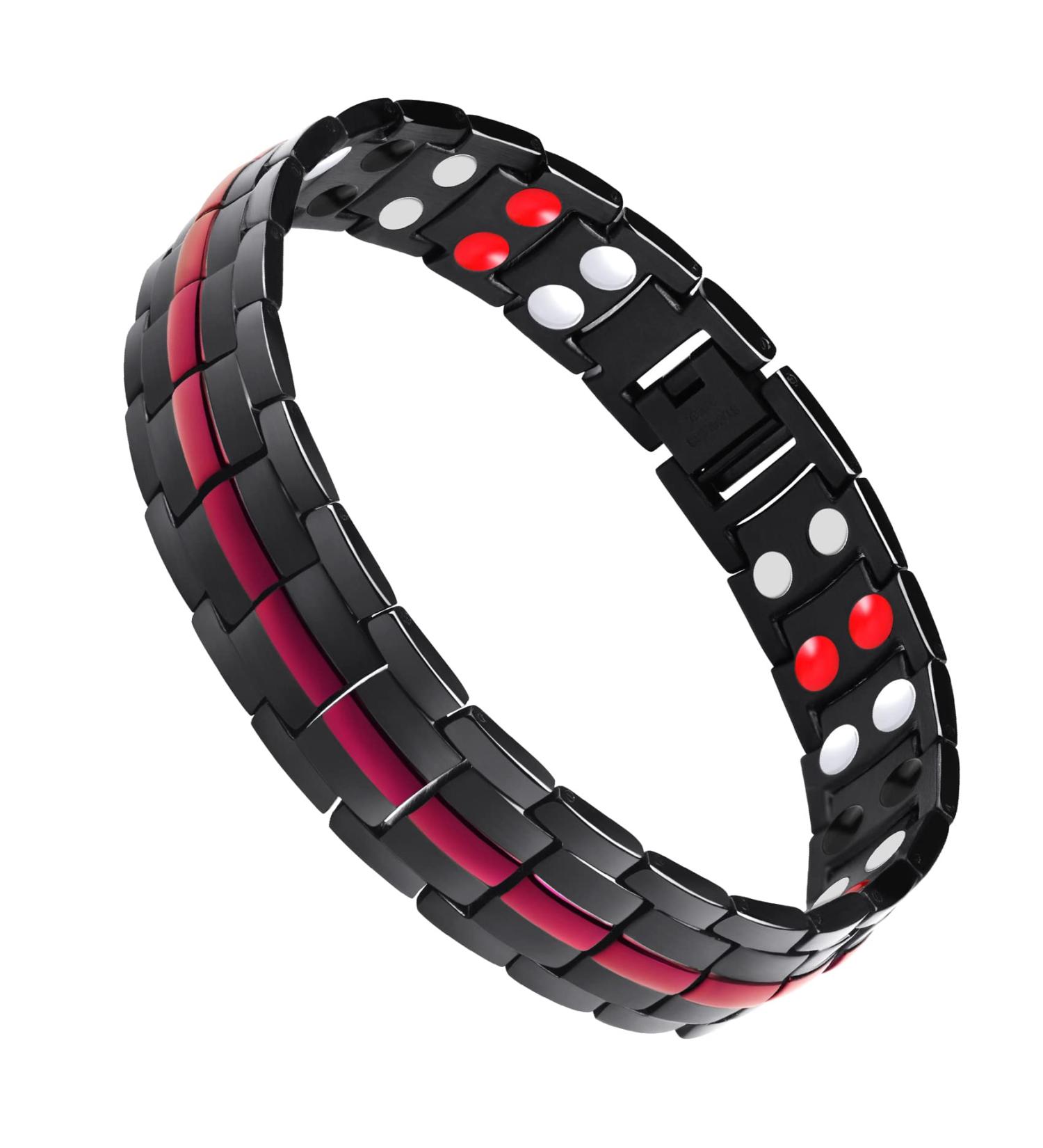 Jeracol Titanium Steel Magnetic Bracelet for Men with Double Row Strength Magnets - Black Red | Includes Free Links Removal Tool & Gift Box - Buy Online on GoSupps.com