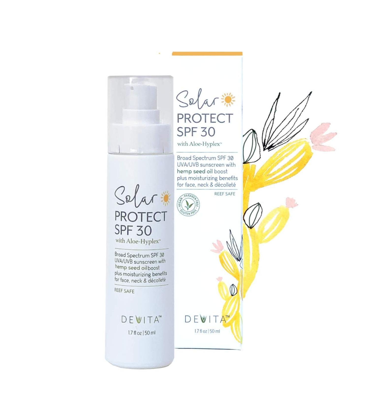 DeVita Solar Protect SPF30 Sunscreen for Face, Neck & Decollete - Vegan Age-Defying Moisturizer with Aloe-Hyplex - UVA/UVB Protection for Dry, Mature, Normal Skin - Buy Online on GoSupps.com
