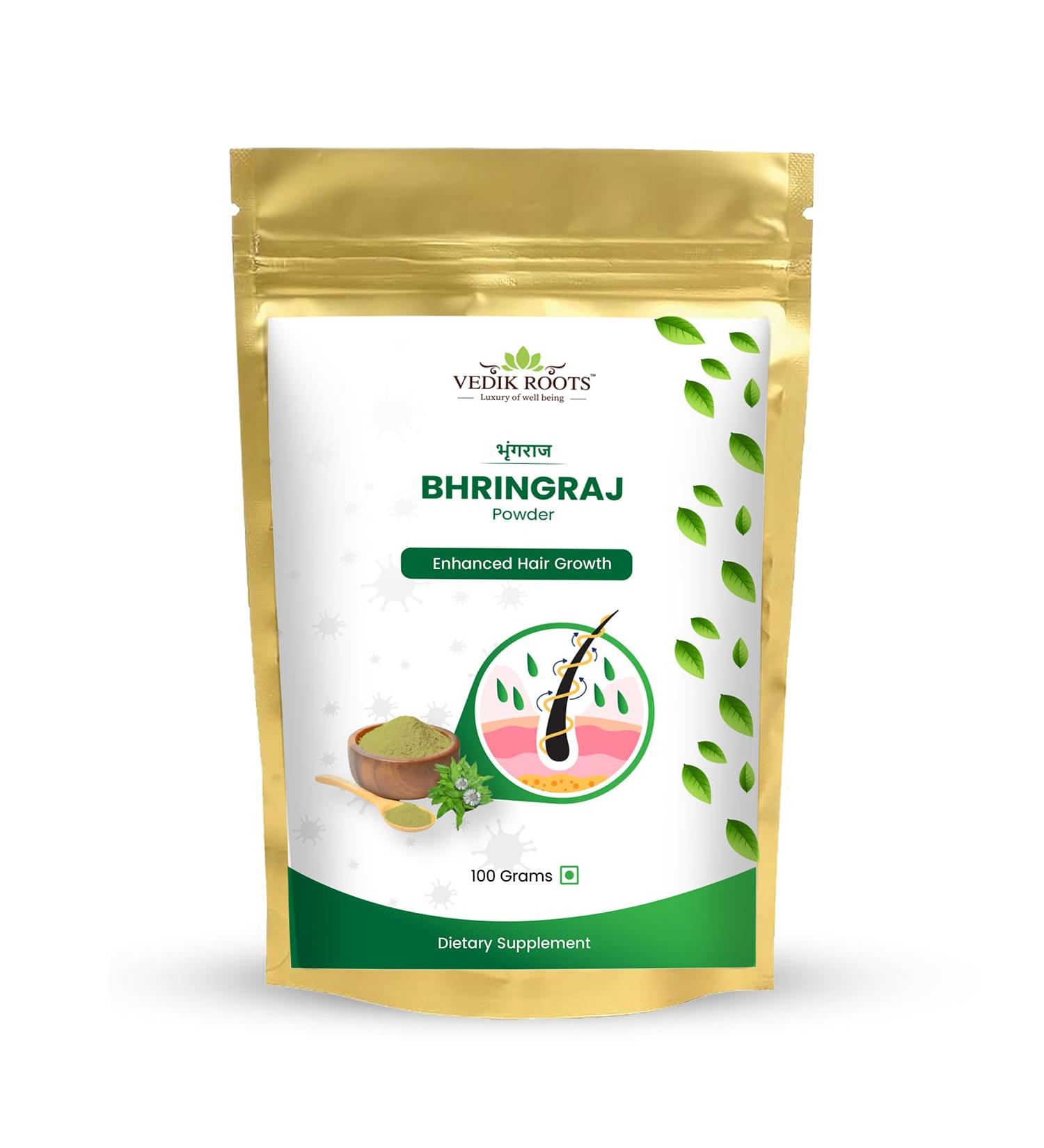 VedikRoots Bhringraj Powder - The Ayurvedic Solution for Stronger Hair and Healthier Scalp Natural and Pure 100Gm (Pack of 1) - Buy Online on GoSupps.com