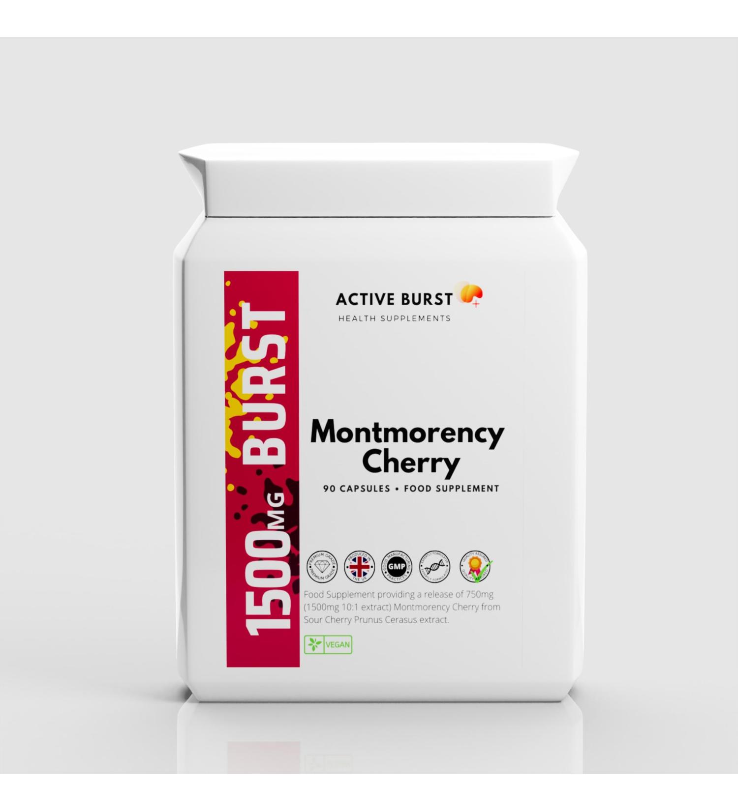 Montmorency Cherry 1500mg 90 Capsules - Natural Tart Cherry Extract Supplement for Men & Women - 3 Month Supply - Produced in The UK by ActiveBurst