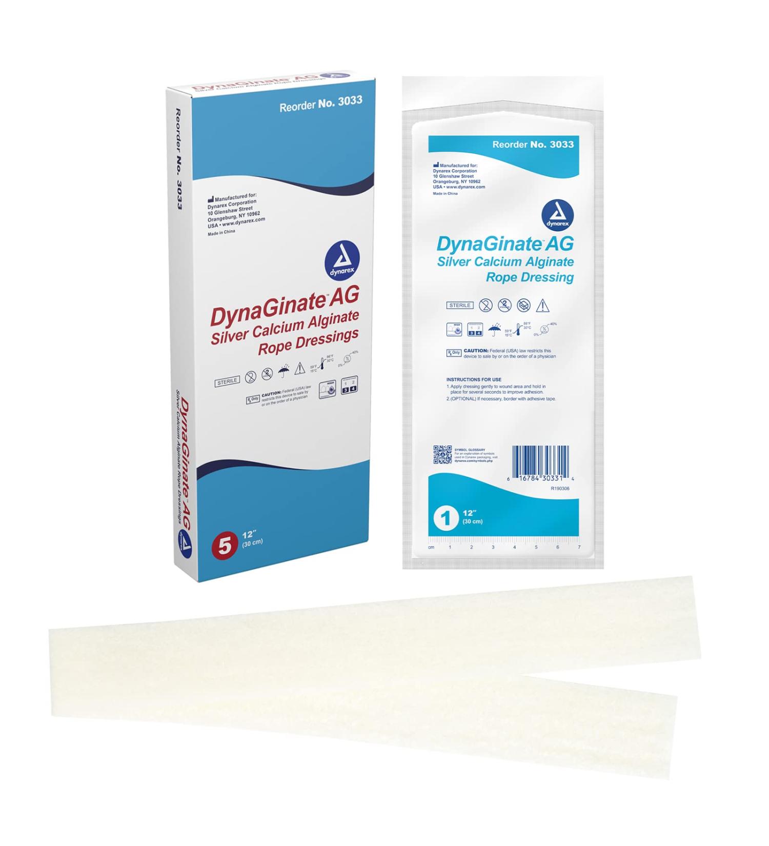 Dynarex DynaGinate AG Silver Calcium Alginate Rope Dressings - x12 | Premium Wound Care with Silver Ions | 5 Dressings per Box - Buy Internationally - Buy Online on GoSupps.com