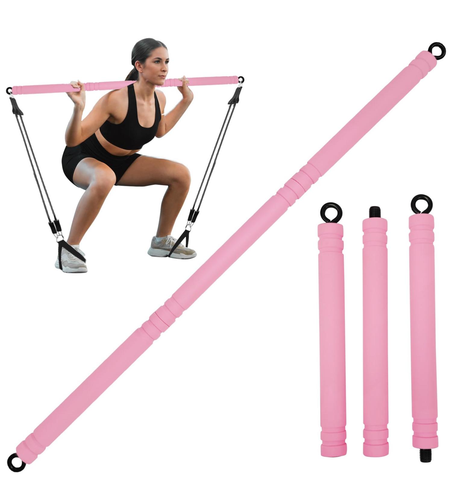 Popper Resistance Straps Rod - Portable Pilates Bar & Resistance Bands for Home Fitness | Pink Strength Training Yoga Equipment - Buy Online on GoSupps.com